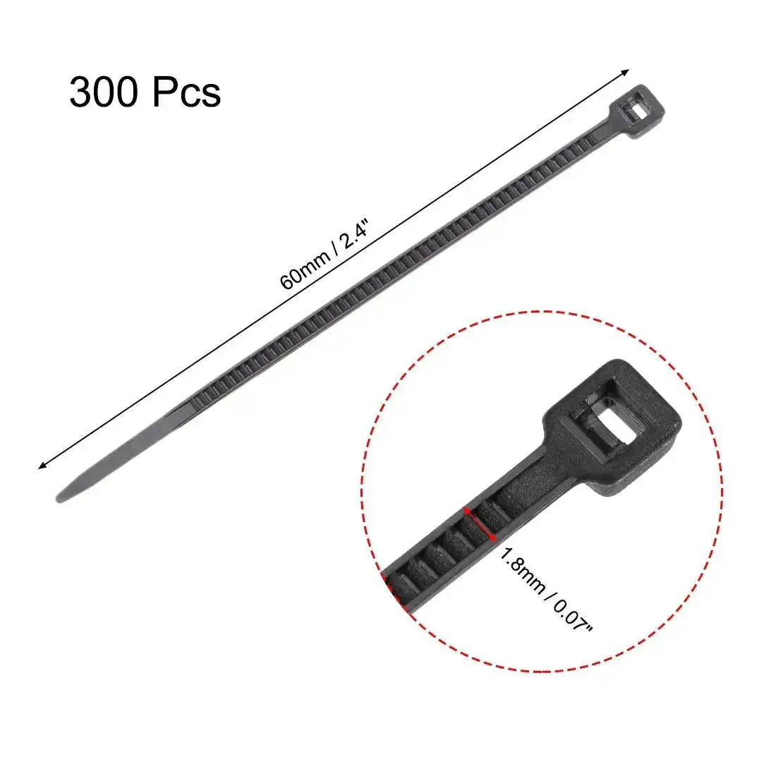 Self Locking Nylon Cable Ties 60mm 1.8mm Black 300 Pack Zip Ties For Wires And Cables Cable Management For Home And Office Fast Tie Up Durable Nylon Tie Wraps For Neat And Safe Electronics - Image 3