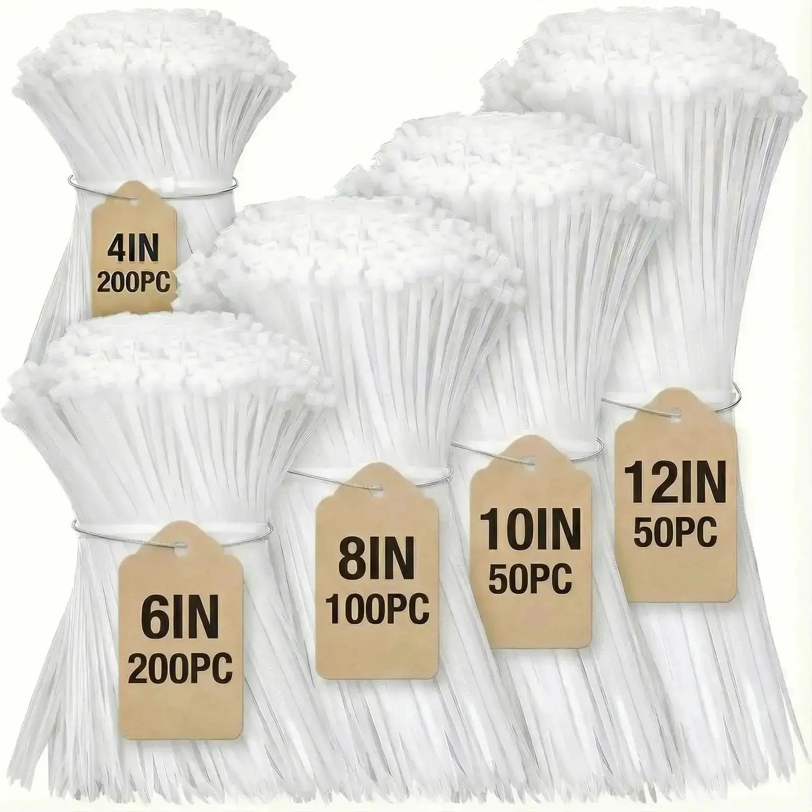 Self Locking Nylon Cable Ties Set With 600 Pieces In 4 6 8 10 12 Inch Assorted Sizes Grab And Go Ready For Heavy Duty Multi Purpose Wire Management For Home Garden Office Travel And Workshop