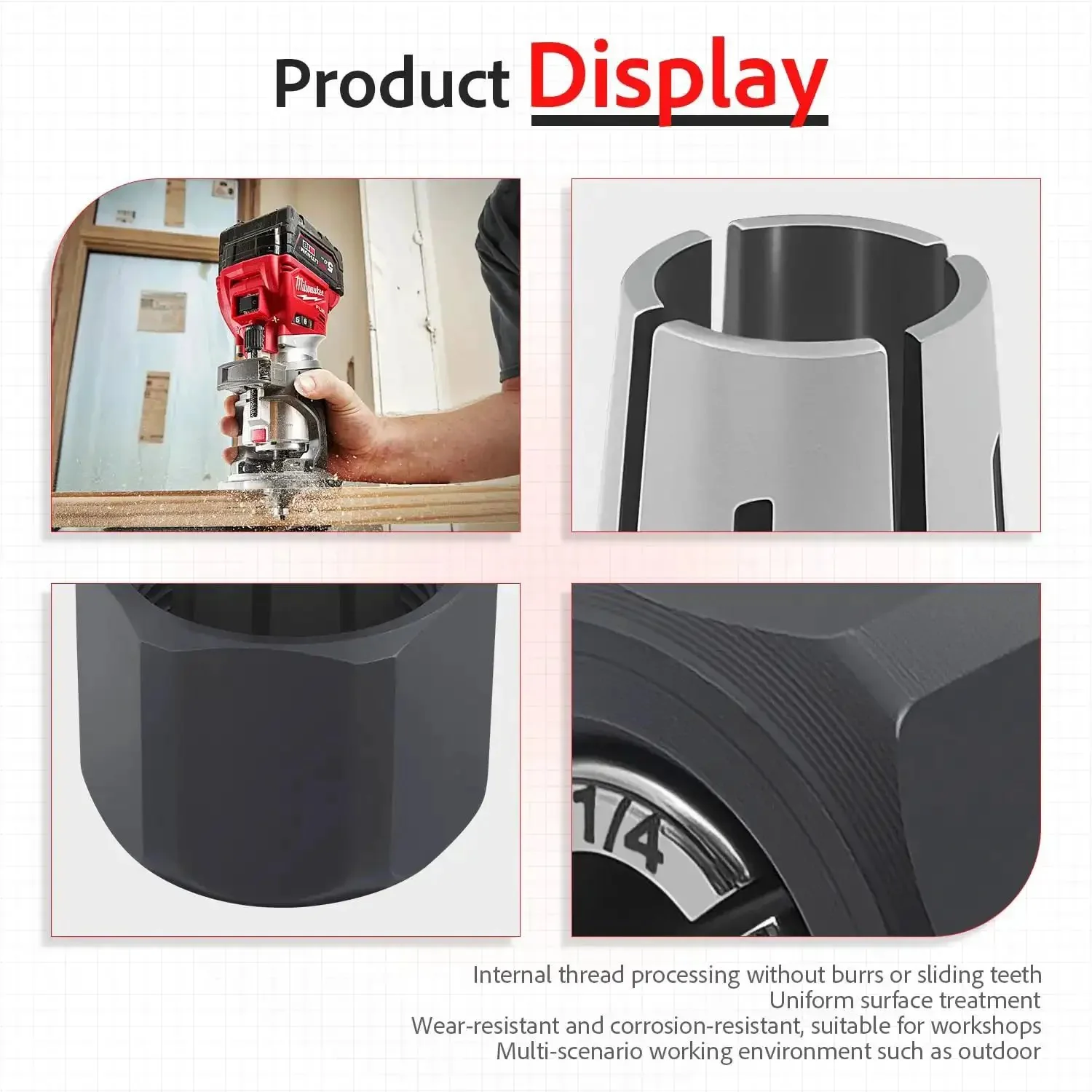 Self-Releasing Collet And Locking Nut Assembly For 1/4 Inch Routers, 6.35mm Fit, Easy Install, Built To Last, Includes Collet Nut And Lock Nut, Compatible With 14-46-0166 And 48-66 Series Collets And Nuts - Image 2