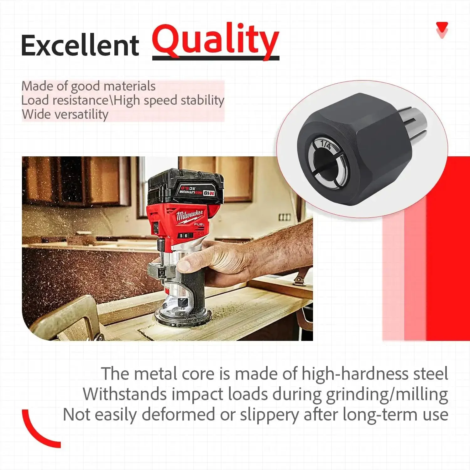Self-Releasing Collet And Locking Nut Assembly For 1/4 Inch Routers, 6.35mm Fit, Easy Install, Built To Last, Includes Collet Nut And Lock Nut, Compatible With 14-46-0166 And 48-66 Series Collets And Nuts - Image 5