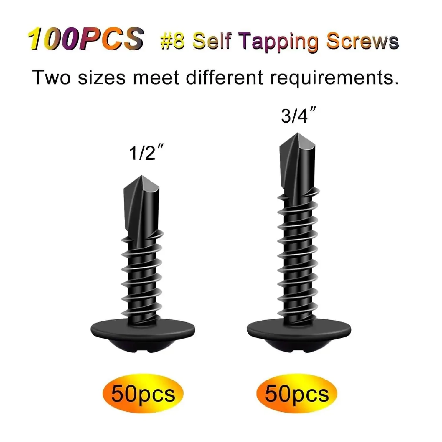 Self Tapping Metal Screws Kit Size Eight In 410 Stainless Steel Black Oxide Truss Head One Half Inch And Three Quarters Inch 100 Count Pro Grade Easy Install No Pre Drill Needed Secure Fastening For Metal Projects - Image 4