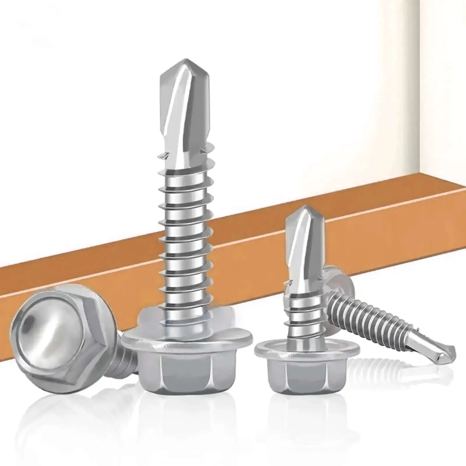 Self Tapping Screws Kit In 410 Stainless Steel 125 Piece Assortment With Driver No 10 Size Half Inch Three Quarter Inch One Inch One And A Half Inch Hex Washer Head Corrosion Resistant Fasteners Includes Five Sixteenths Inch Driver - Image 5
