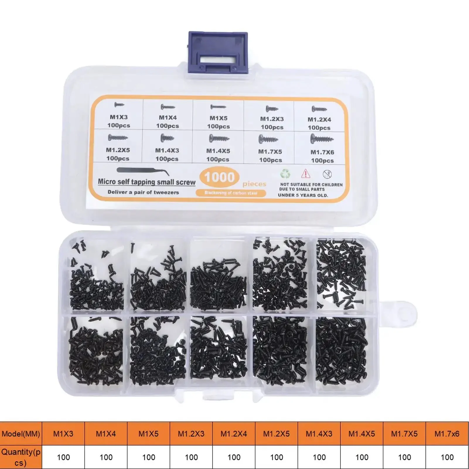 Self Tapping Screws Set Carbon Steel Miniature Screws With Cross Pan Head And Deep Threads 1000Pcs In 10 Sizes Includes Tweezers Storage Box For Glasses Watches Clocks And Toys A Must Have Quick Fix Kit - Image 8