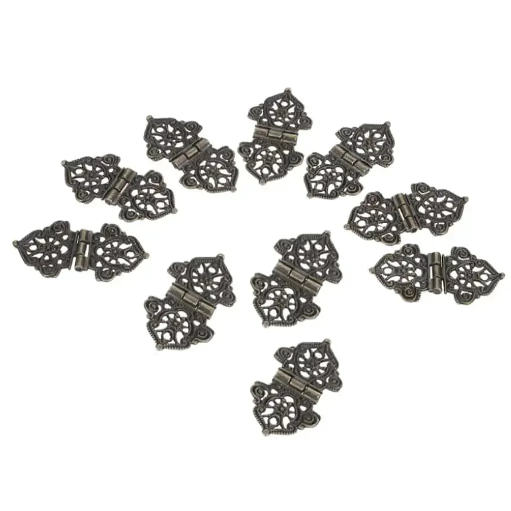 Set Of 10 Antique Lace Hinges With Screws For Doors Cabinets Drawers And Furniture Decorative Old School Hinges For Closets Cupboards And More Durable Metal Hardware