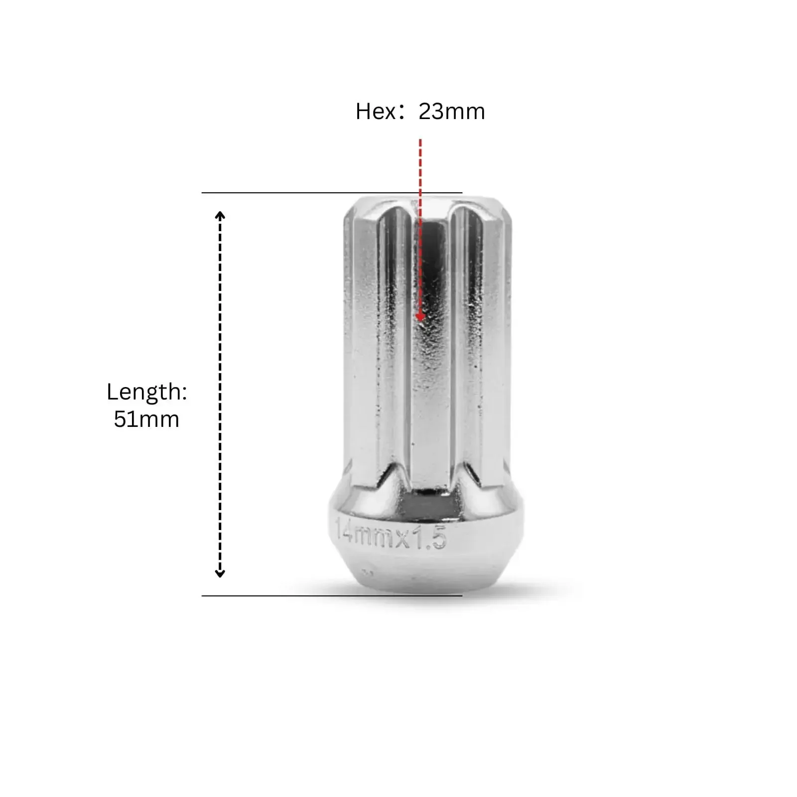 Set of 15 7 Spline Wheel Drive Lug Nuts 14x1.5 Closed End 51mm Long Chrome Finish for Car and Truck Wheels, Durable Steel Hardware, Easy Install, Secure Fit, Verify Seat Type Before Install - Image 5