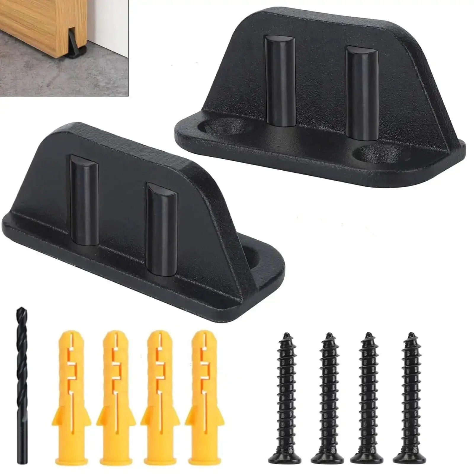 Set Of 2 Heavy Duty Sliding Barn Door Floor Guides With Bearing Design Stainless Steel Hardware 360 Degree Wheel Bearings Flush Flat Bottom Quiet Operation Durable Black Track Accessories For Smooth Home Install