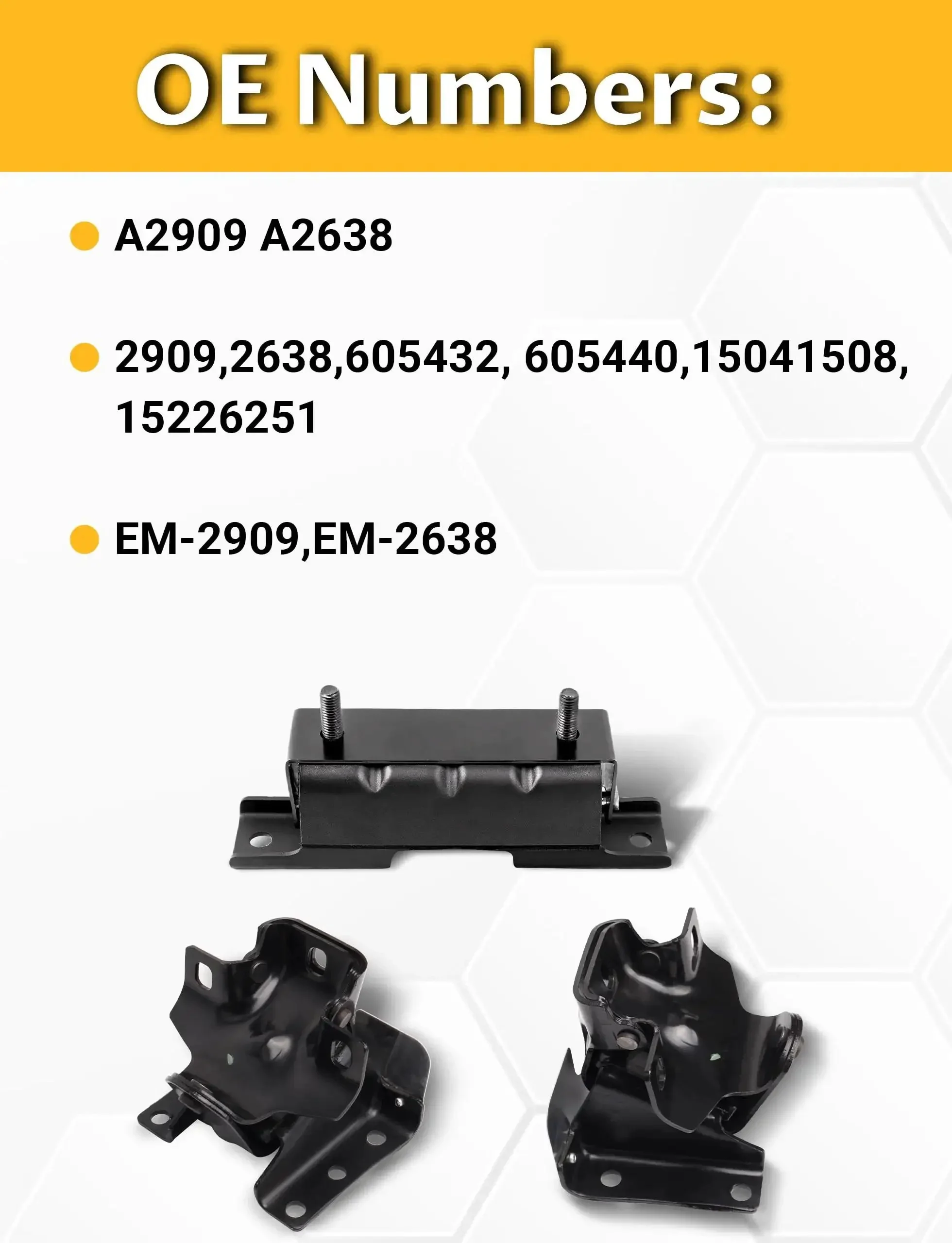 Set Of 3 Engine Motor Mounts And Transmission Mount Kit For 1999 To 2006 Silverado Tahoe Sierra 1500 V8 5.3L 6.0L Built Tough Direct Fit Replacement Replacing OE A2909 A2638 Durable Rubber And Steel Construction For Long Lasting Performance - Image 6