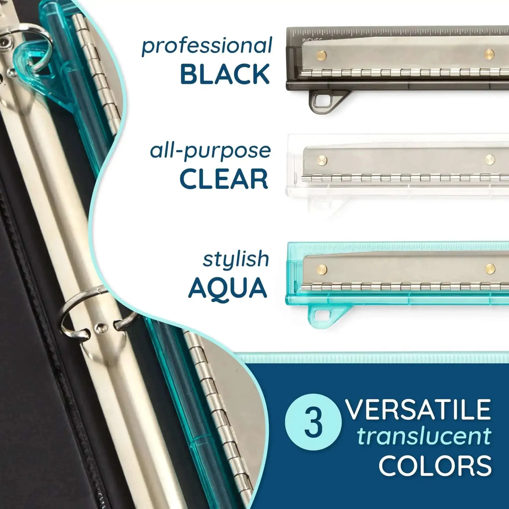 Set Of 3 Flat Hole Punch For Binder With Portable Ruler Easy To Use 3 Ring Binder Punch And Ruler Combo Assorted Colors For School Or Office Compact Desk Tool To Punch Holes And Measure Notebooks - Image 7