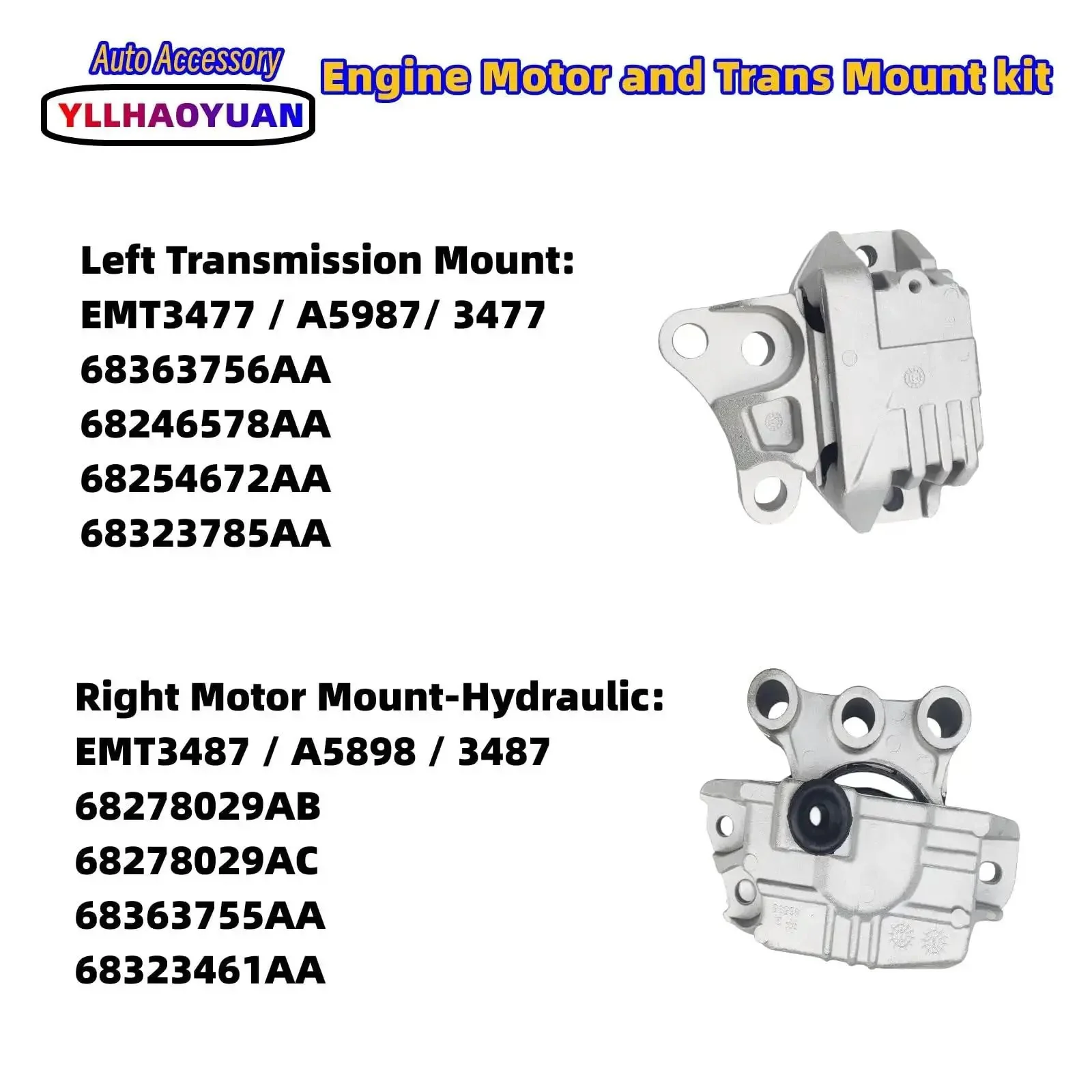 Set of 3 Motor Mounts for Fiat 500X Jeep Renegade Compass and Ram ProMaster City 2.4L 2015 to 2020 Replaces 68363755AA 68278029AA 68258599AA Hydraulic Right Engine Mount Rear Torque Strut Mount and Left Transmission Mount to End Vibration - Image 3