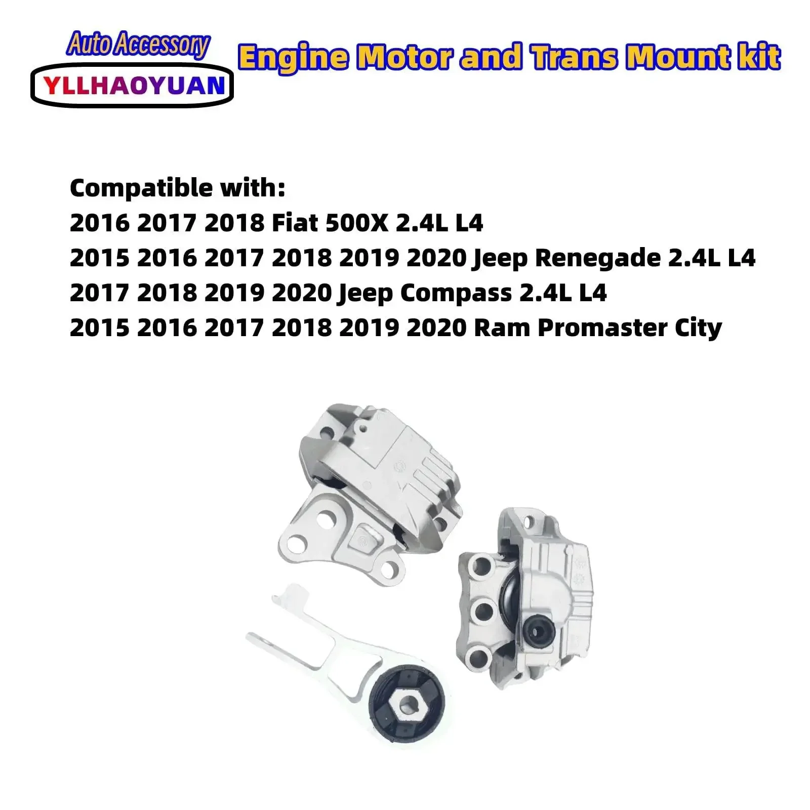 Set of 3 Motor Mounts for Fiat 500X Jeep Renegade Compass and Ram ProMaster City 2.4L 2015 to 2020 Replaces 68363755AA 68278029AA 68258599AA Hydraulic Right Engine Mount Rear Torque Strut Mount and Left Transmission Mount to End Vibration - Image 5