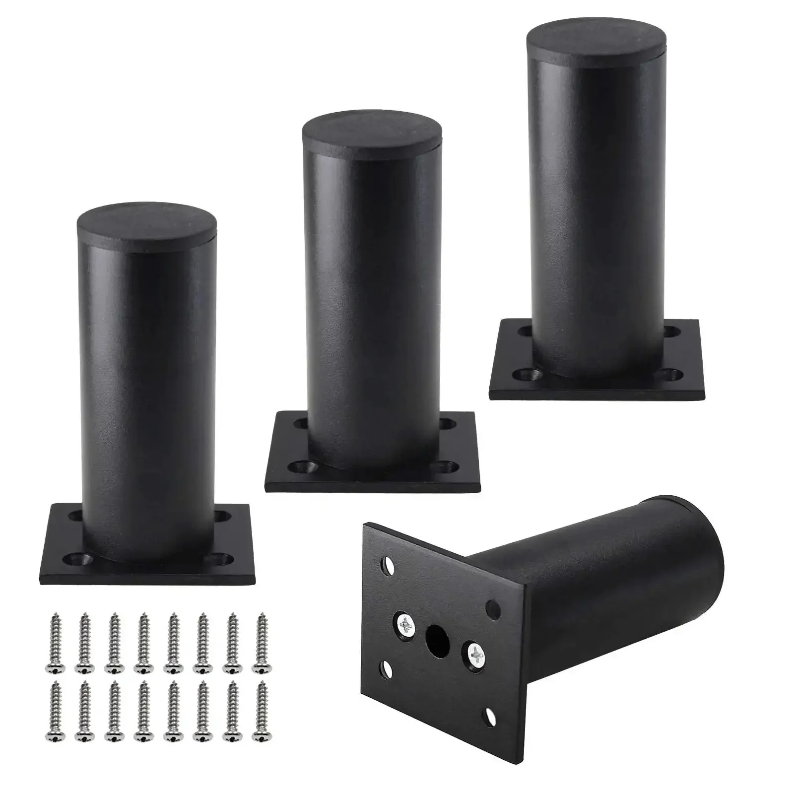 Set Of 4 4 Inch Adjustable Aluminum Furniture Legs With Screws, Beefy Built To Last Round Sofa Feet For Cabinets, Tables, And Shelves, 1.5 Inch Tube Diameter, Height Range 3.9 To 4.5 Inches, Easy Mount And Stable Support