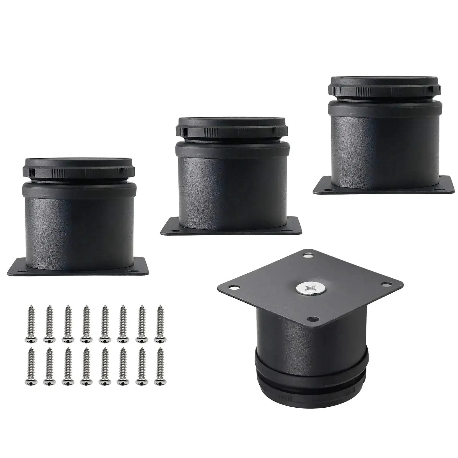Set Of 4 Adjustable 2 Inch Stainless Steel Furniture Legs For Cabinets Sofas Tables And Shelves Round 2 Inch Diameter Feet Includes Mounting Plate And Screws Heavy Duty Durable Black Finish