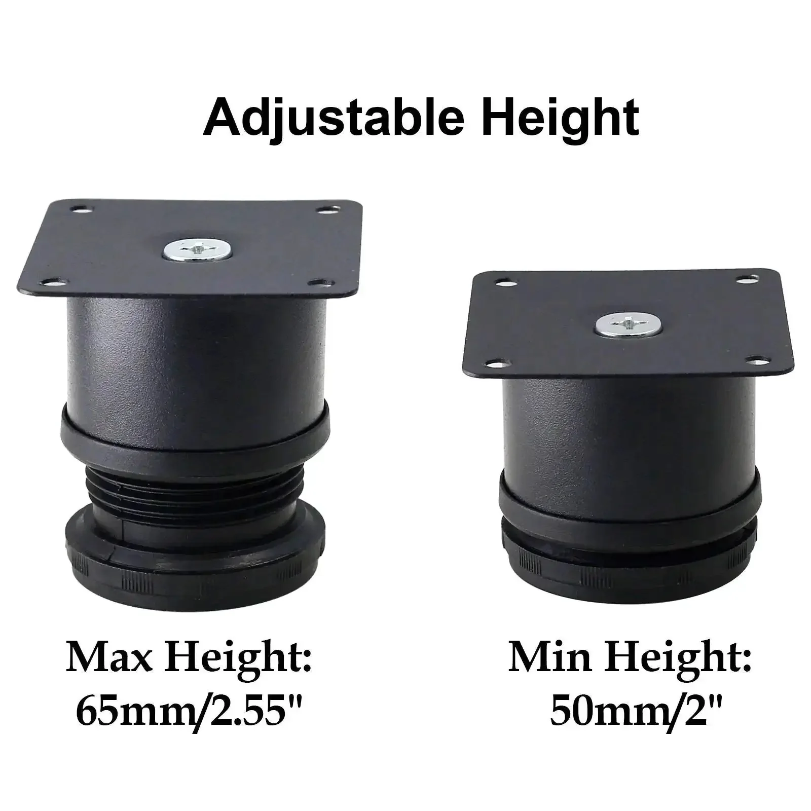Set Of 4 Adjustable 2 Inch Stainless Steel Furniture Legs For Cabinets Sofas Tables And Shelves Round 2 Inch Diameter Feet Includes Mounting Plate And Screws Heavy Duty Durable Black Finish - Image 5