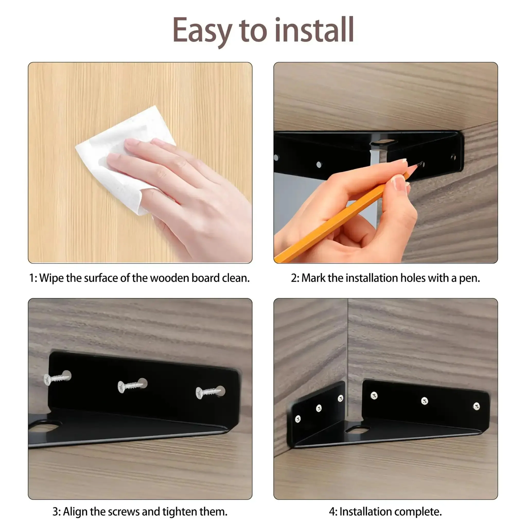 Set Of 4 Beefy Heavy Duty Gusset Joints For Furniture And Shelves With Trapezoid Corner Braces And Bracket Fasteners, Shelf Support For Tables Chairs Cabinets And Beds, Hidden Low Profile Reinforcement, Black Finish - Image 7