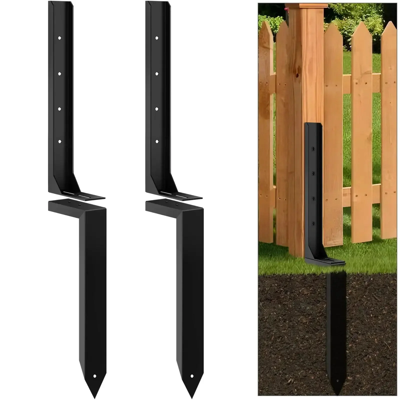 Set Of 4 Heavy Duty Fence Post Repair Anchors With Adjustable Width Ground Stakes For Repairing Tilted Or Damaged Wooden Posts, Steel Fence Post Anchors To Stabilize Your Fence And Do It Yourself Like A Pro