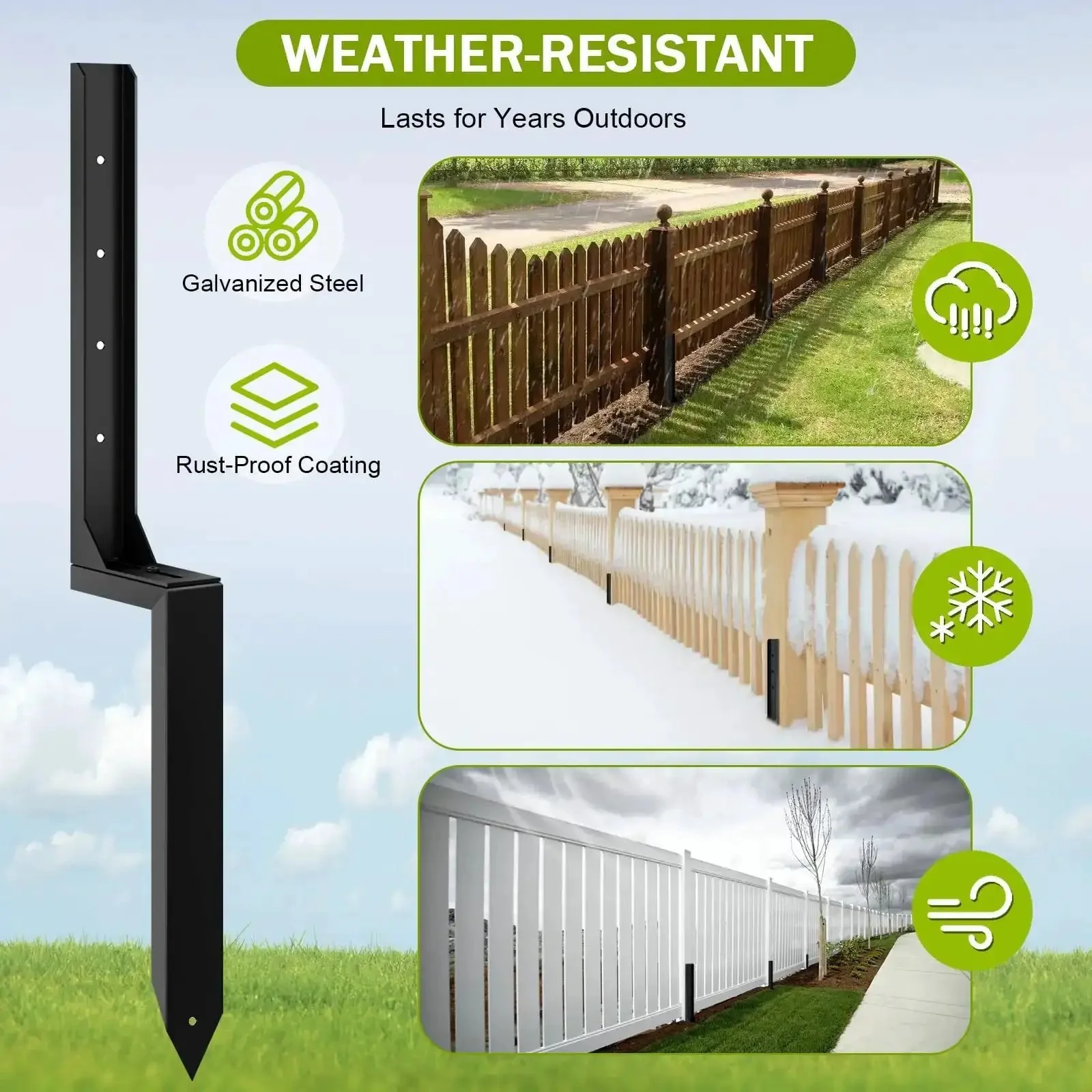 Set Of 4 Heavy Duty Fence Post Repair Anchors With Adjustable Width Ground Stakes For Repairing Tilted Or Damaged Wooden Posts, Steel Fence Post Anchors To Stabilize Your Fence And Do It Yourself Like A Pro - Image 7