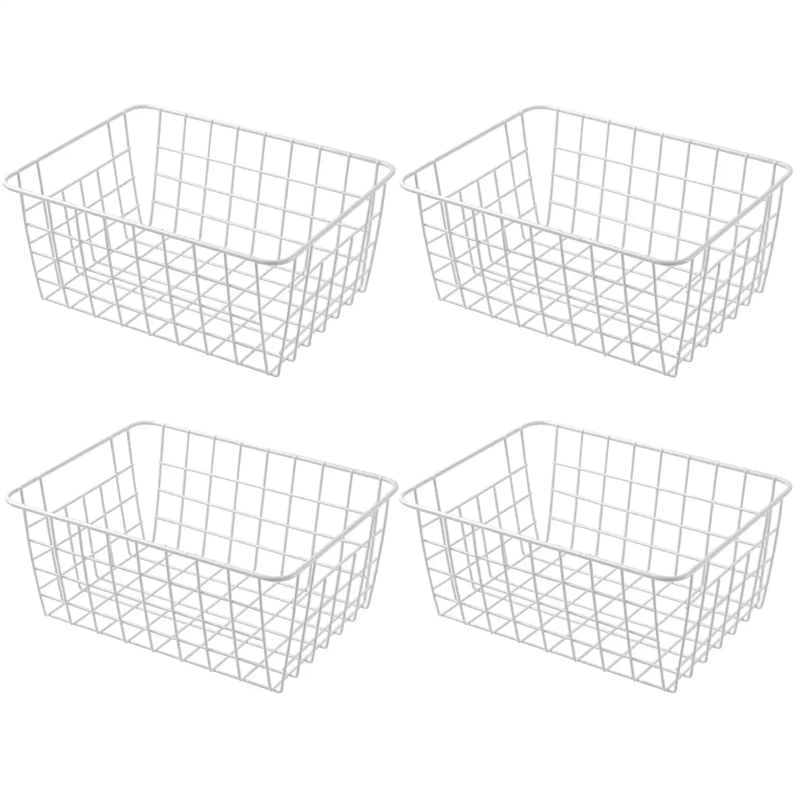 Set Of 4 White Wire Storage Baskets For Freezer, Pantry, And Bathroom Organization, 8.75 W X 11 L X 4.8 H Upright Small Steel Bins With Coated Finish For Easy Access And Neat Grab And Go Storage