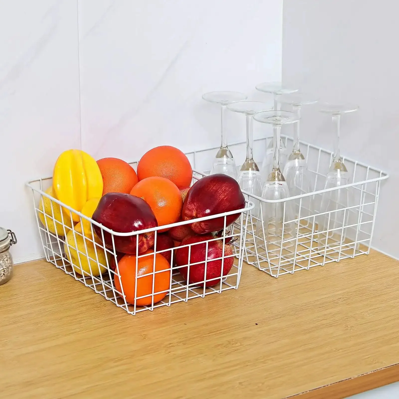 Set Of 4 White Wire Storage Baskets For Freezer, Pantry, And Bathroom Organization, 8.75 W X 11 L X 4.8 H Upright Small Steel Bins With Coated Finish For Easy Access And Neat Grab And Go Storage - Image 4