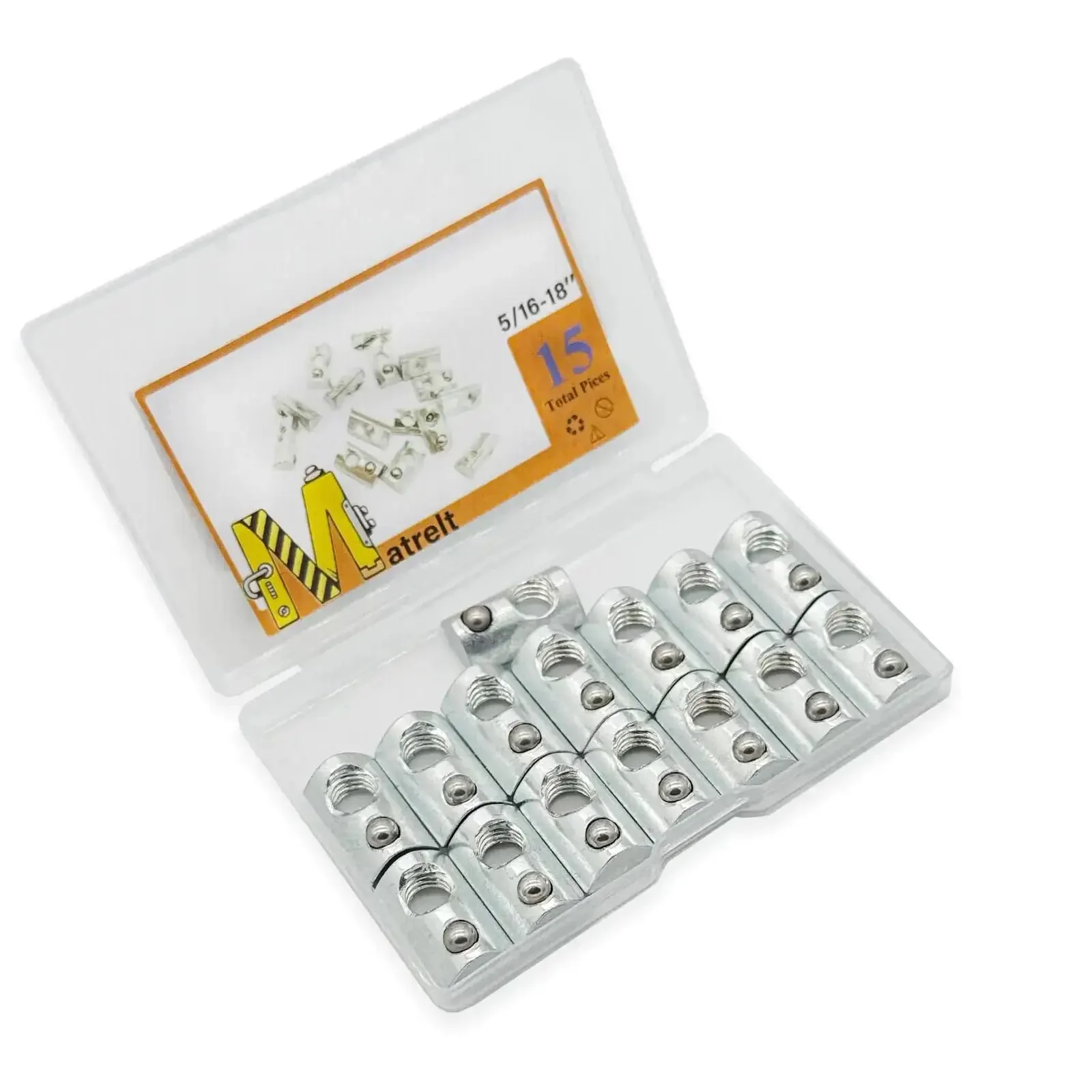 Set Of Fifteen Five Sixteenth Inch Eighteen Thread T Nuts Spring Loaded With Ball Bearings In Silver Zinc Plated Carbon Steel For 4040 Aluminum Extrusions And Slot Eight Systems Ideal For DIY Projects And Heavy Duty Aluminum Framing - Image 2