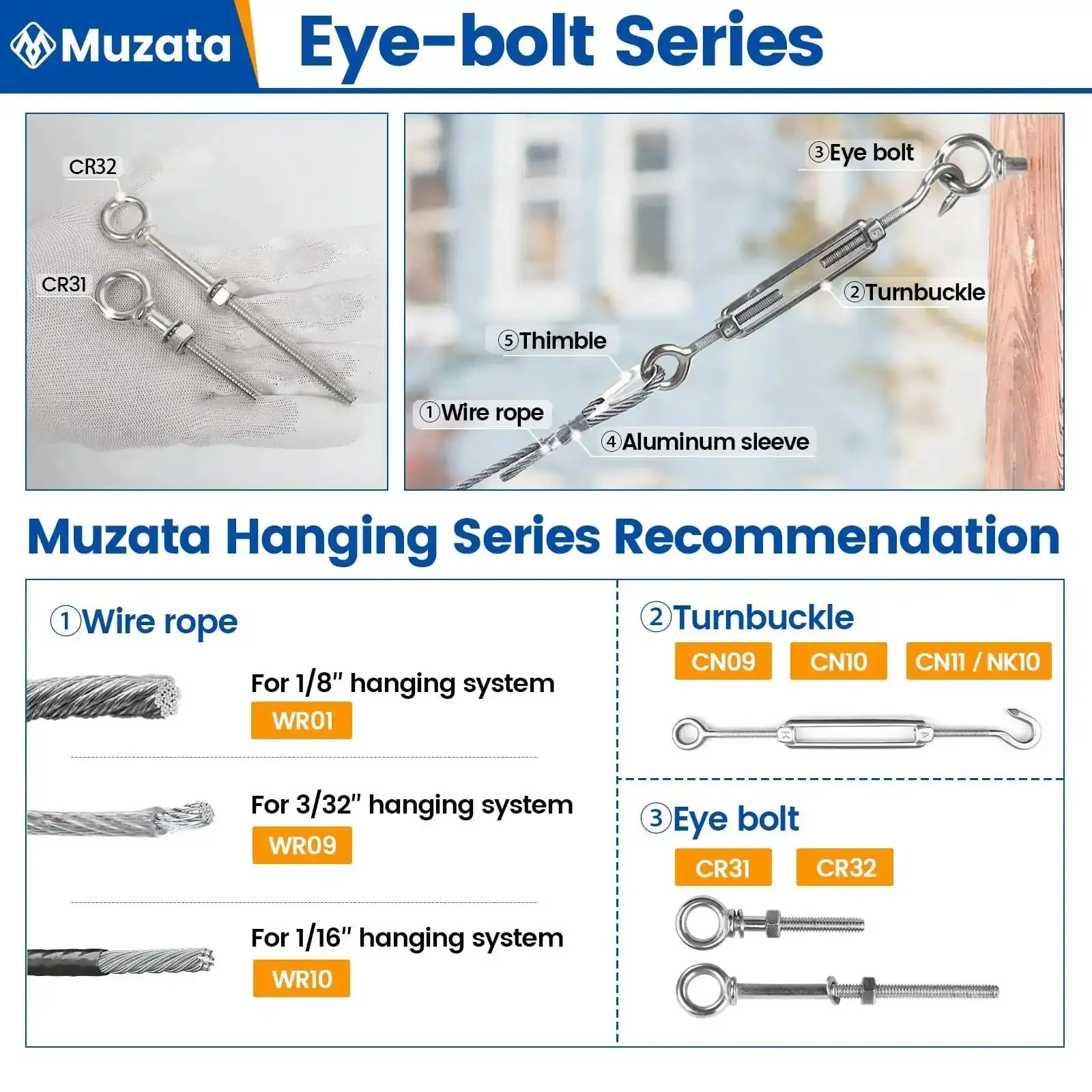 Set Of Five Eye Bolts With One Quarter Inch Thread Three Inch Overall Length T316 Stainless Steel Marine Grade Includes Nuts Washers And Drill Bit Heavy Duty Shoulder Lifting Ring - Image 2