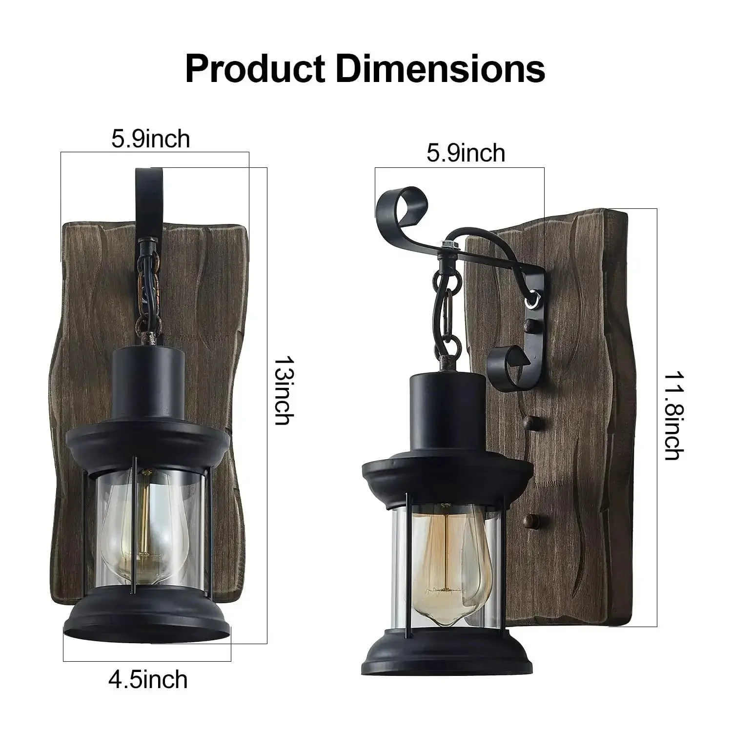 Set Of Two Rustic Industrial Wall Sconces In Black Metal With Wood Backplate Farmhouse Indoor Lighting For Dining Room Hallway And Porch Vintage Country Style Lanterns For Cozy Country Vibe - Image 8