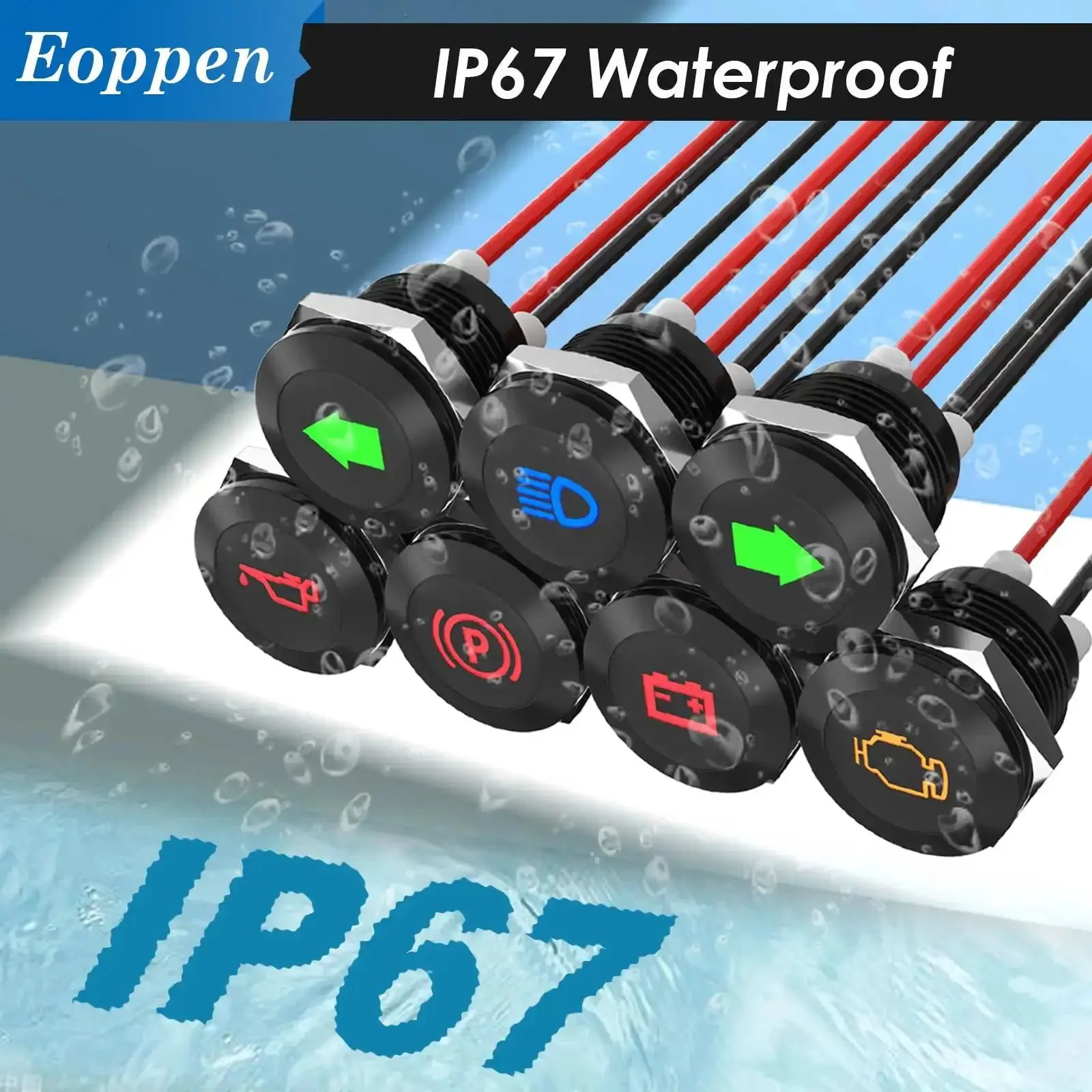 Seven Pack Half Inch 12V LED Indicator Lights Waterproof Metal Dash Signal Lights With 300mm Wires For 12V And 24V Vehicles Rugged Metal Housing High Brightness LEDs Panel Dash Accent - Image 4