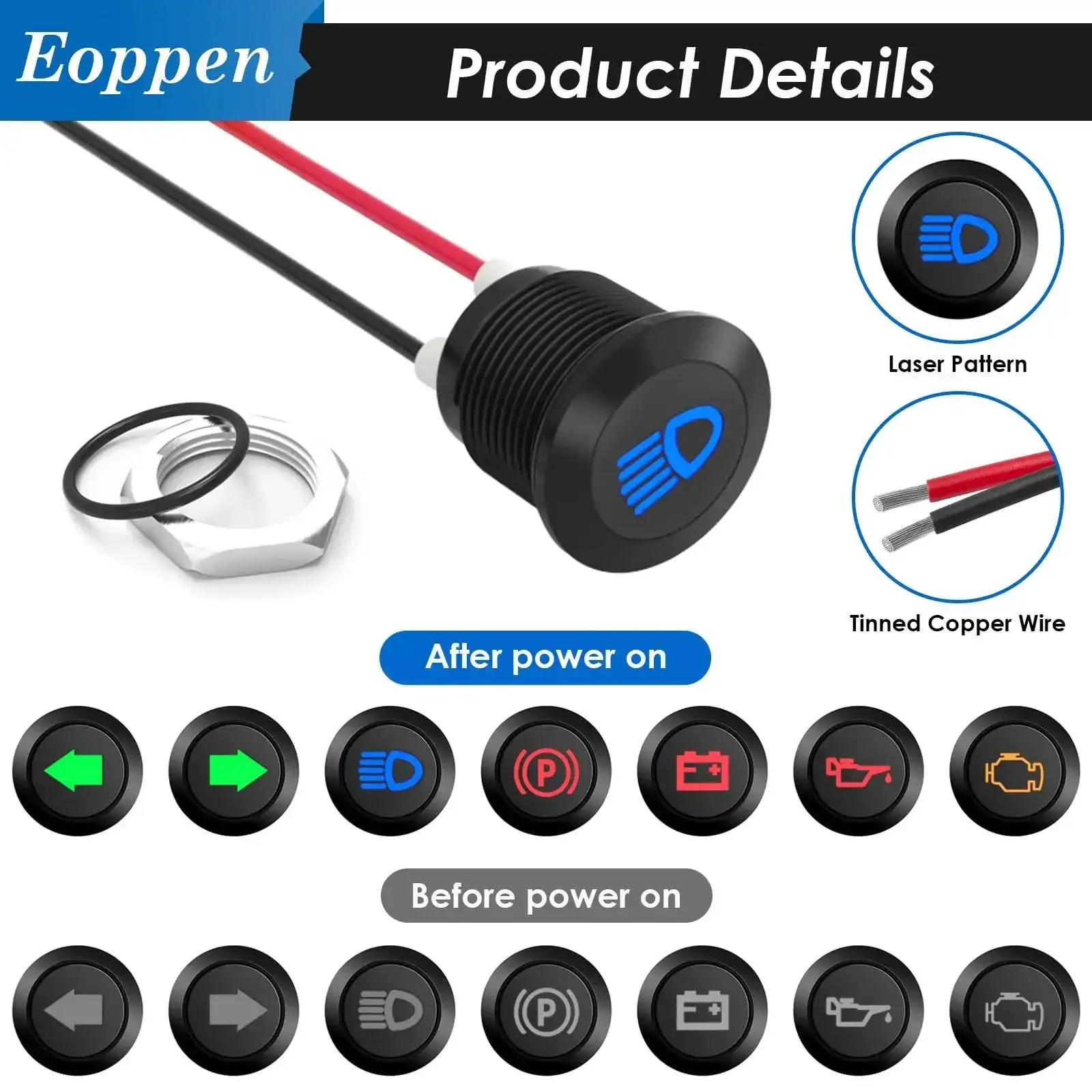 Seven Pack Half Inch 12V LED Indicator Lights Waterproof Metal Dash Signal Lights With 300mm Wires For 12V And 24V Vehicles Rugged Metal Housing High Brightness LEDs Panel Dash Accent - Image 5