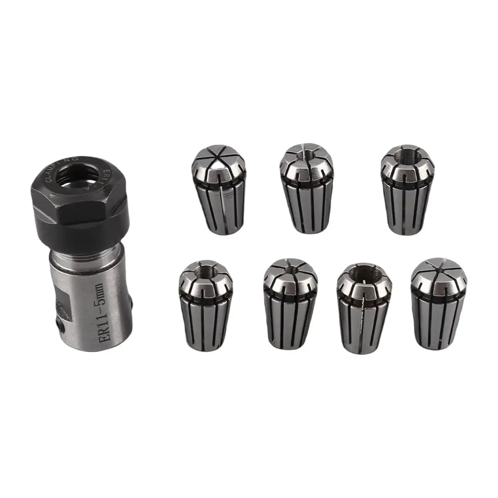 Seven Piece ER11 Spring Collets Set 1 To 7 mm With 5 mm Shaft Holder For CNC Milling Lathe Engraving Machine Self Release Design Pro Grade Spring Steel Rust Proof Durable Tooling For Precise Machining