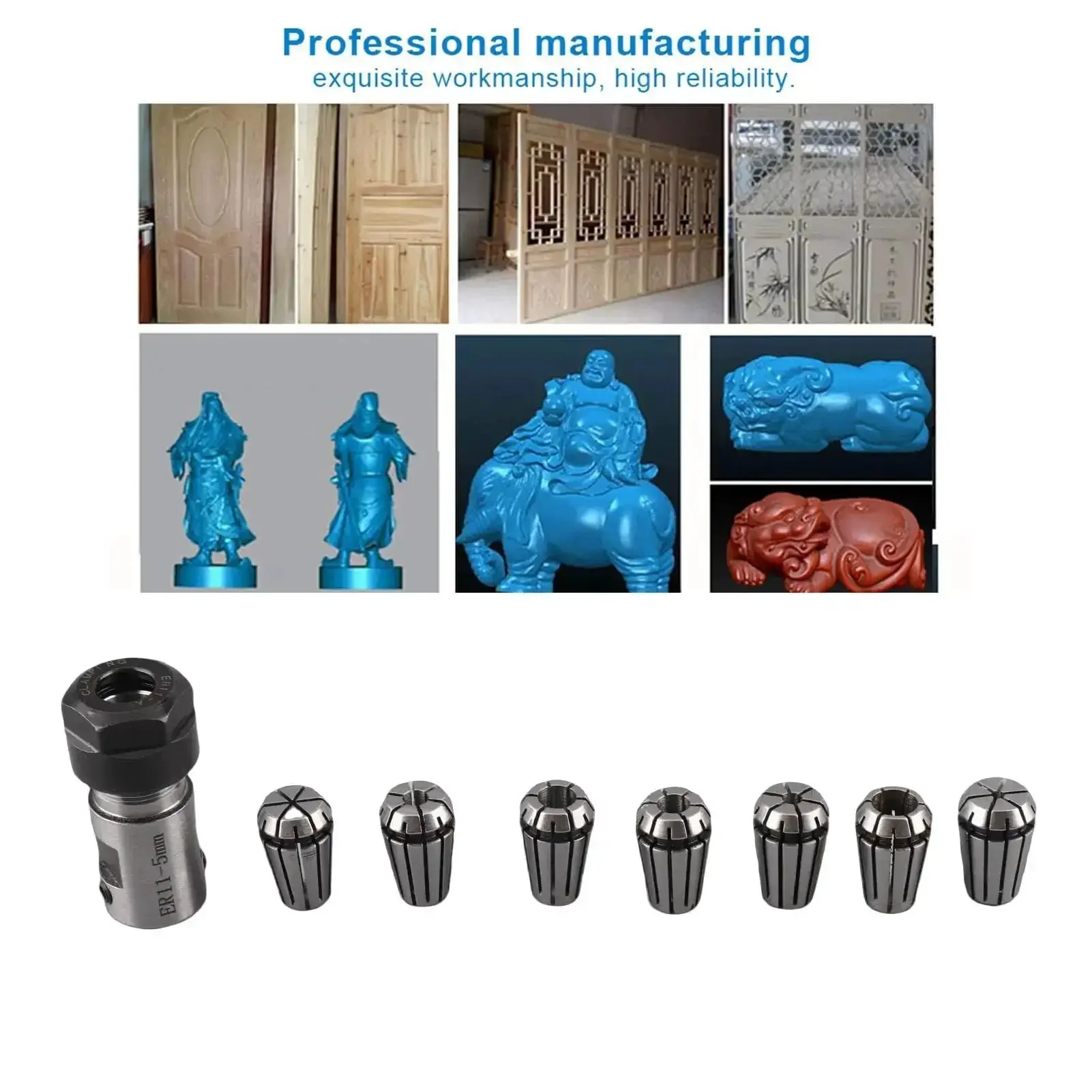 Seven Piece ER11 Spring Collets Set 1 To 7 mm With 5 mm Shaft Holder For CNC Milling Lathe Engraving Machine Self Release Design Pro Grade Spring Steel Rust Proof Durable Tooling For Precise Machining - Image 9