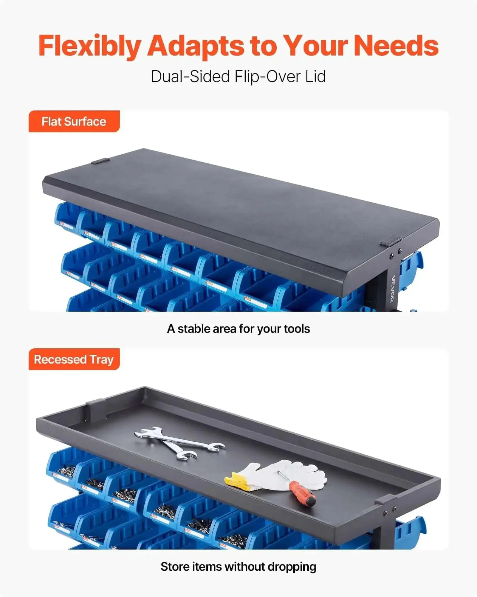 Seven Tier Double Sided Rolling Bin Storage Rack With Ninety Four Plastic Bins On Wheels Dual Sided Parts Organizer For Garage Workshop Warehouse Office Restaurant Classroom And Kitchen - Image 7
