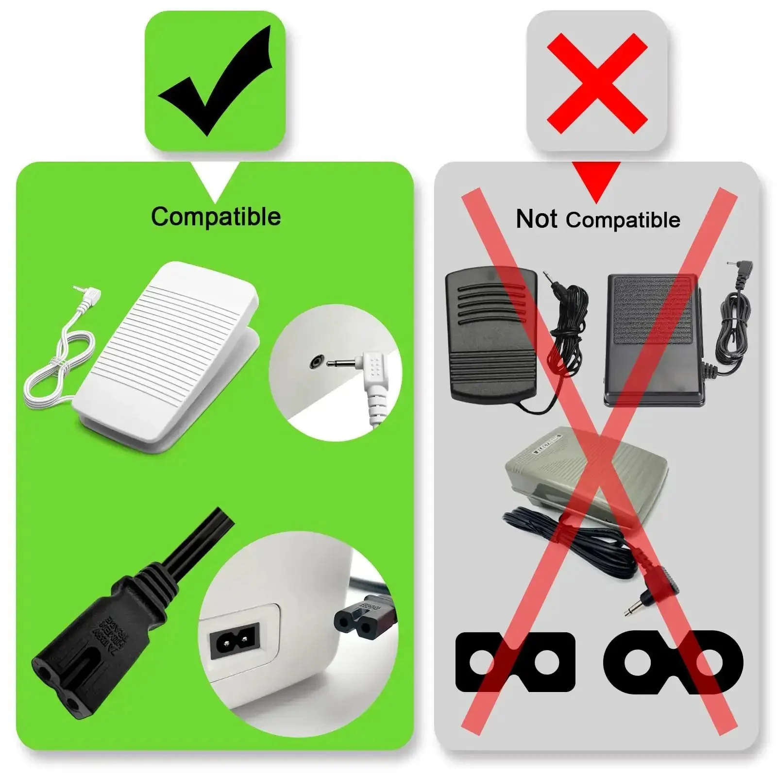 Sewing Machine Foot Pedal Controller Replacement FC322 With 6.5Ft AC Power Cord Fits CS5055prw CS6000 CS7000i CE1100prw CE5000prw CE8080 SQ9185 SQ9285 And More Models - Image 5