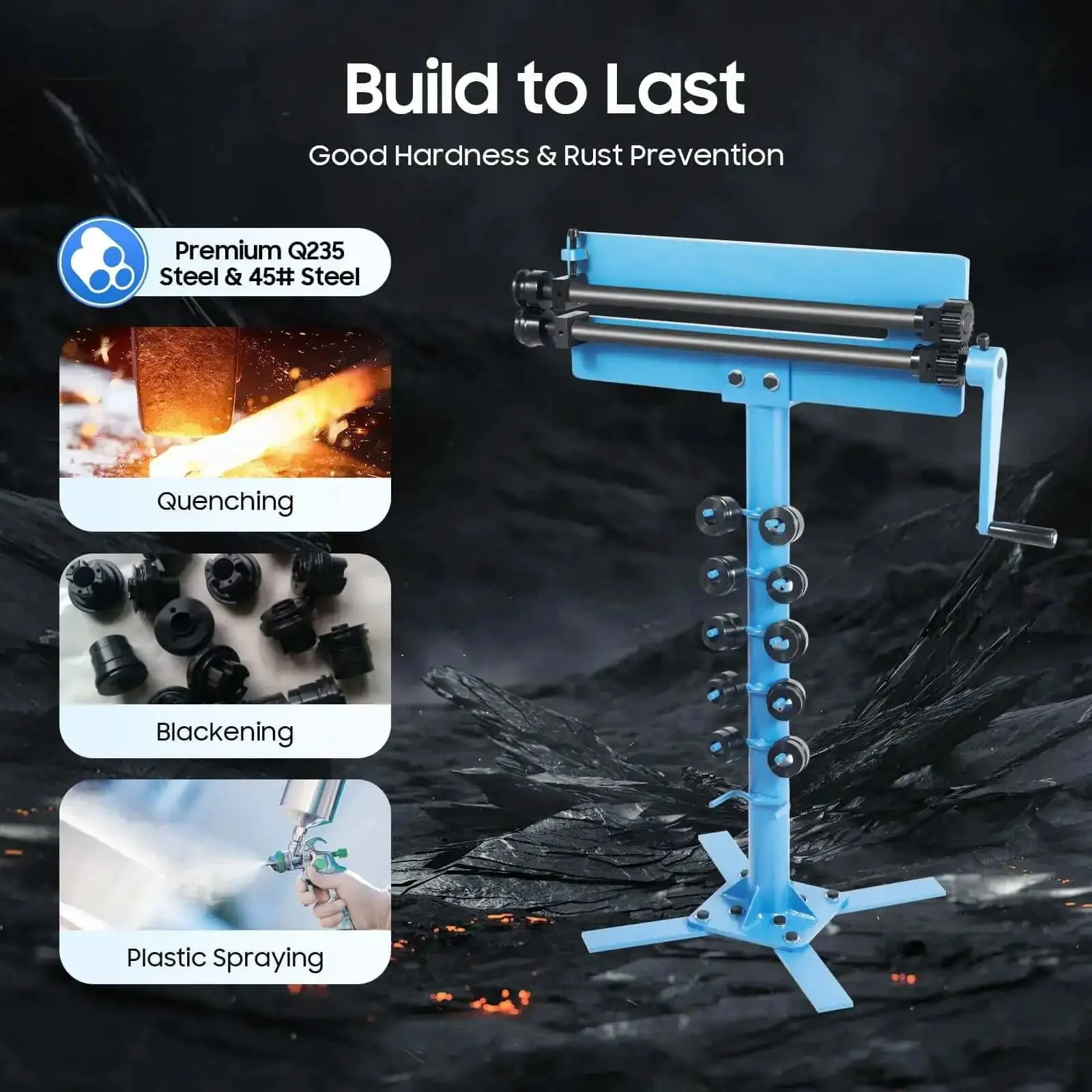 Sheet Metal Bead Roller Bending Machine With 18 Inch Throat Depth And 1.2mm Thick Q235 Steel Quench Process Manually Operated Crank Beading Tool Includes 6 Dies And Stand For Fabricators - Image 3