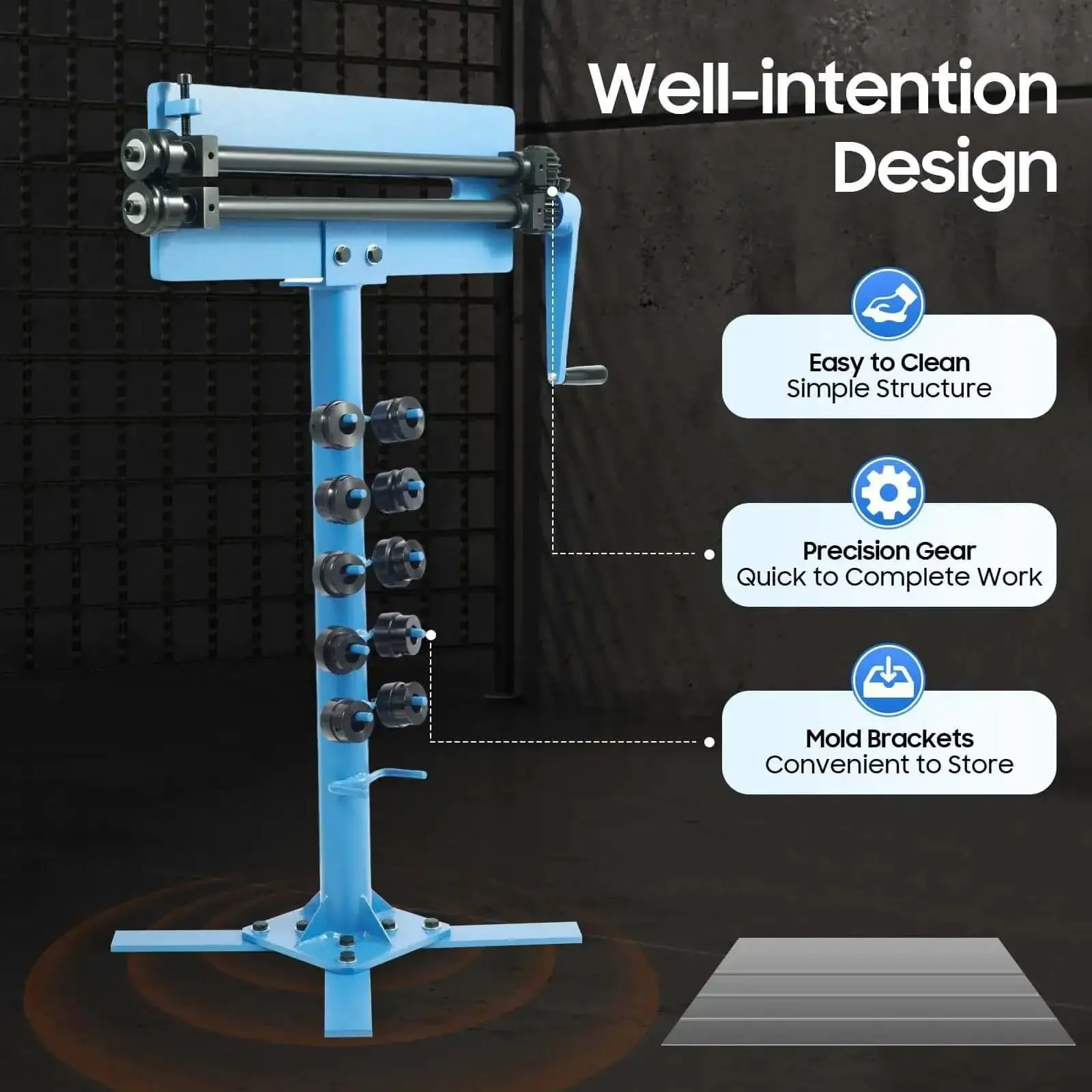 Sheet Metal Bead Roller Bending Machine With 18 Inch Throat Depth And 1.2mm Thick Q235 Steel Quench Process Manually Operated Crank Beading Tool Includes 6 Dies And Stand For Fabricators - Image 8