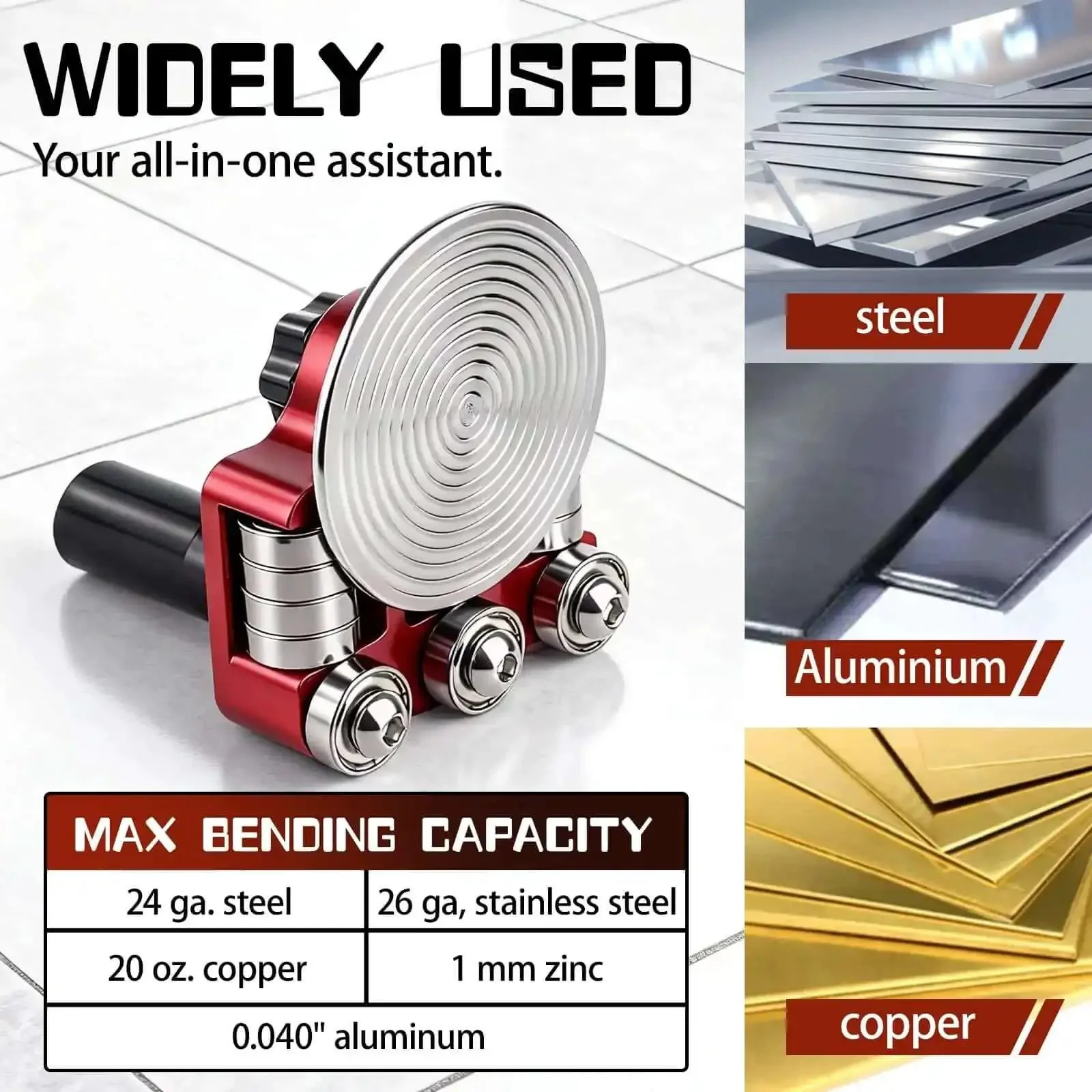Sheet Metal Bender Hand Held Bending Tool For Steel Aluminum Copper Compact Metal Folding Machine For HVAC Roofing And DIY Removable Center Disc For Continuous Bends And Easy Transport - Image 7