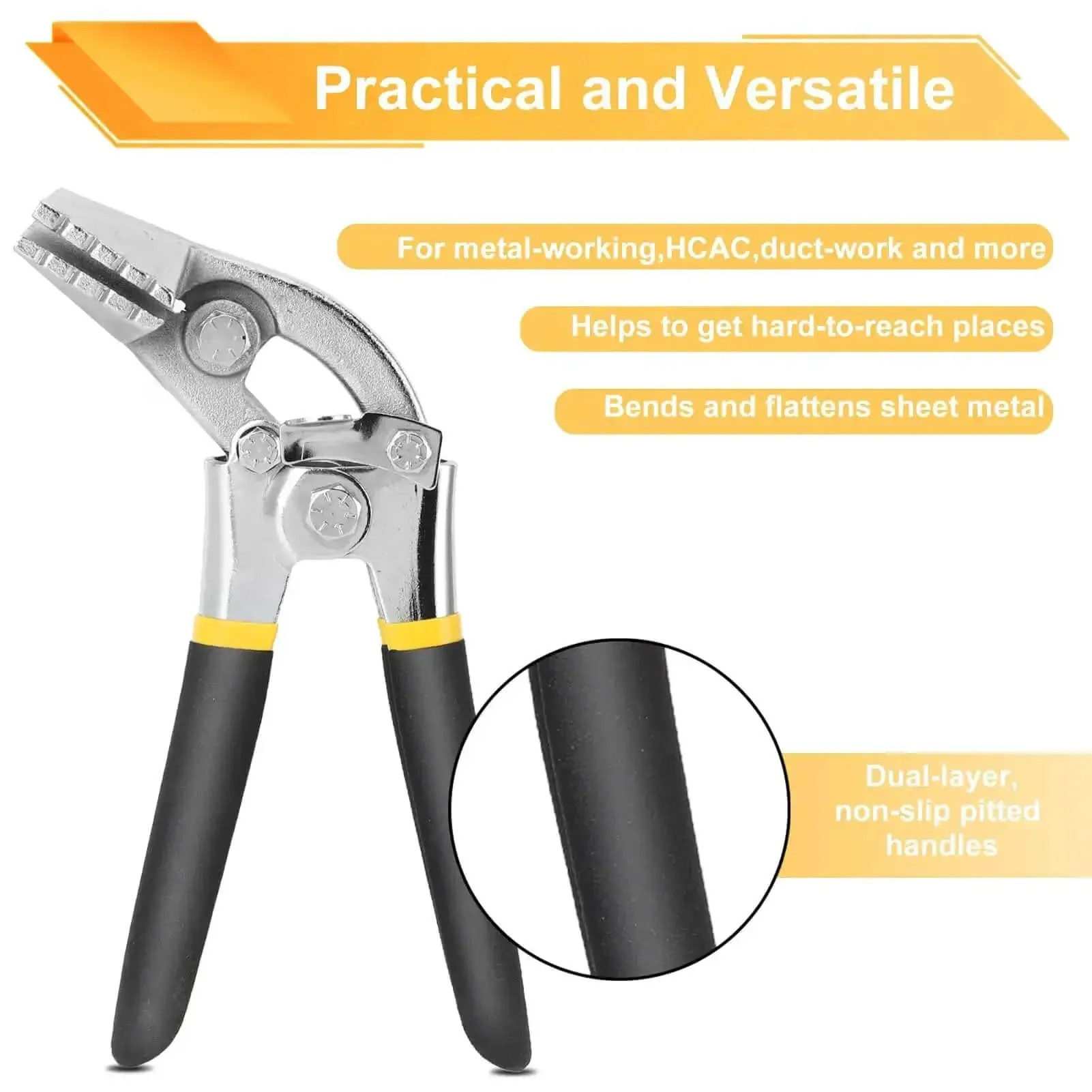 Sheet Metal Bender Pliers With 3 Inch Offset Jaw And Seven And A Half Cm Long Jaw For Tight Spaces Easy Bending Seaming And Flattening In Roofing Siding And HVAC Projects Cast Jaw With One Quarter Inch Bend Marks Ergonomic Handle - Image 5
