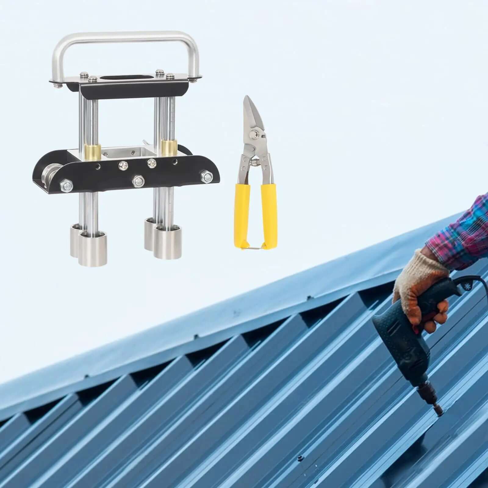 Sheet Metal Bender Tool With Manual Brake And Shears For Precise 0 To 90 Degree Bends In Iron And Aluminum 19.2x7.1x25cm Includes Measurement Scale And V Roller For Roof Rain Deflectors And Garage Projects The Workhorse - Image 2