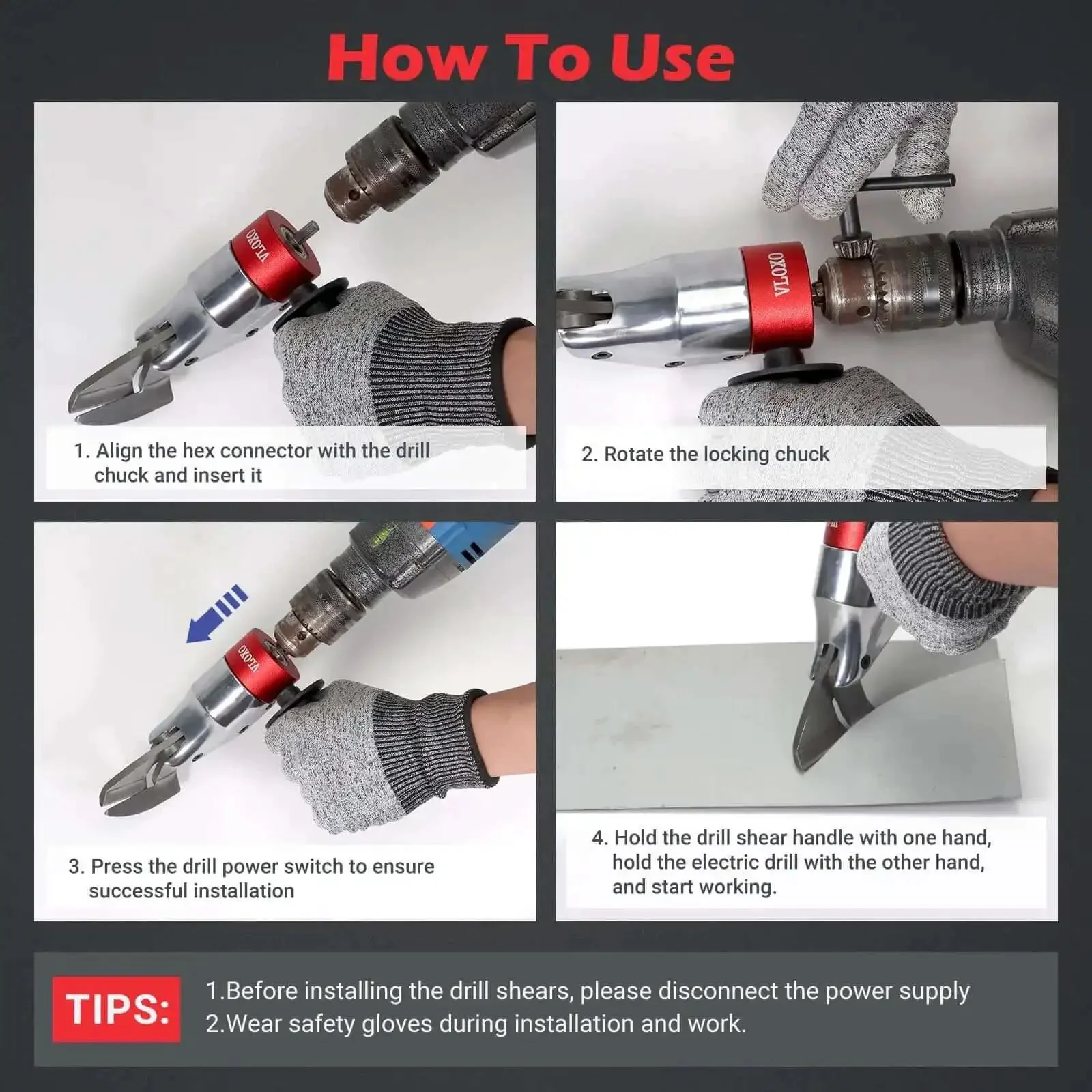 Sheet Metal Cutter Drill Attachment For Electric Drills, Heavy Duty Shear For Cutting Iron And Aluminum, 360 Degree Pivoting Handle, Compatible With Multiple Drill Models, Easy Install, Chrome Vanadium Steel Build - Image 4