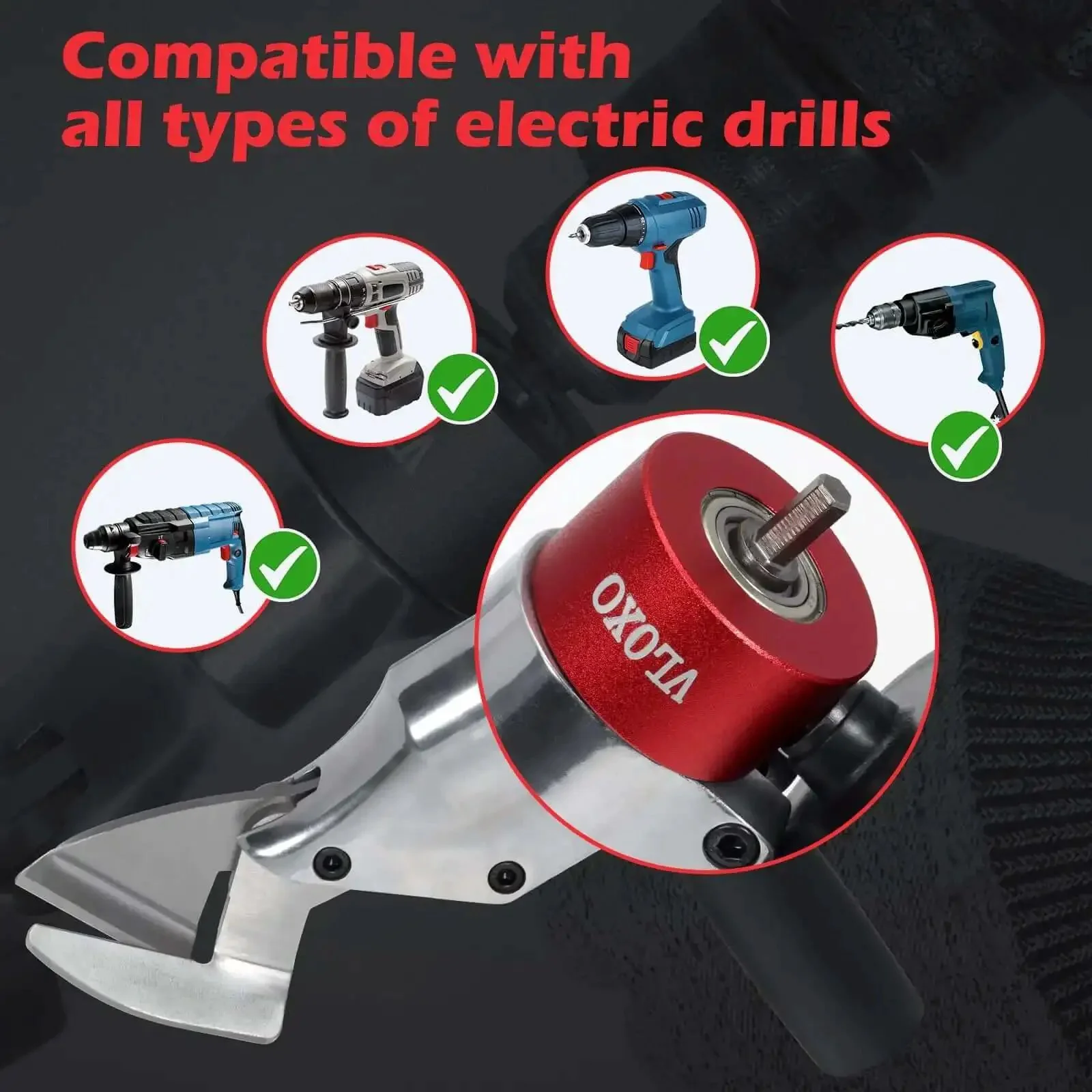 Sheet Metal Cutter Drill Attachment For Electric Drills, Heavy Duty Shear For Cutting Iron And Aluminum, 360 Degree Pivoting Handle, Compatible With Multiple Drill Models, Easy Install, Chrome Vanadium Steel Build - Image 7
