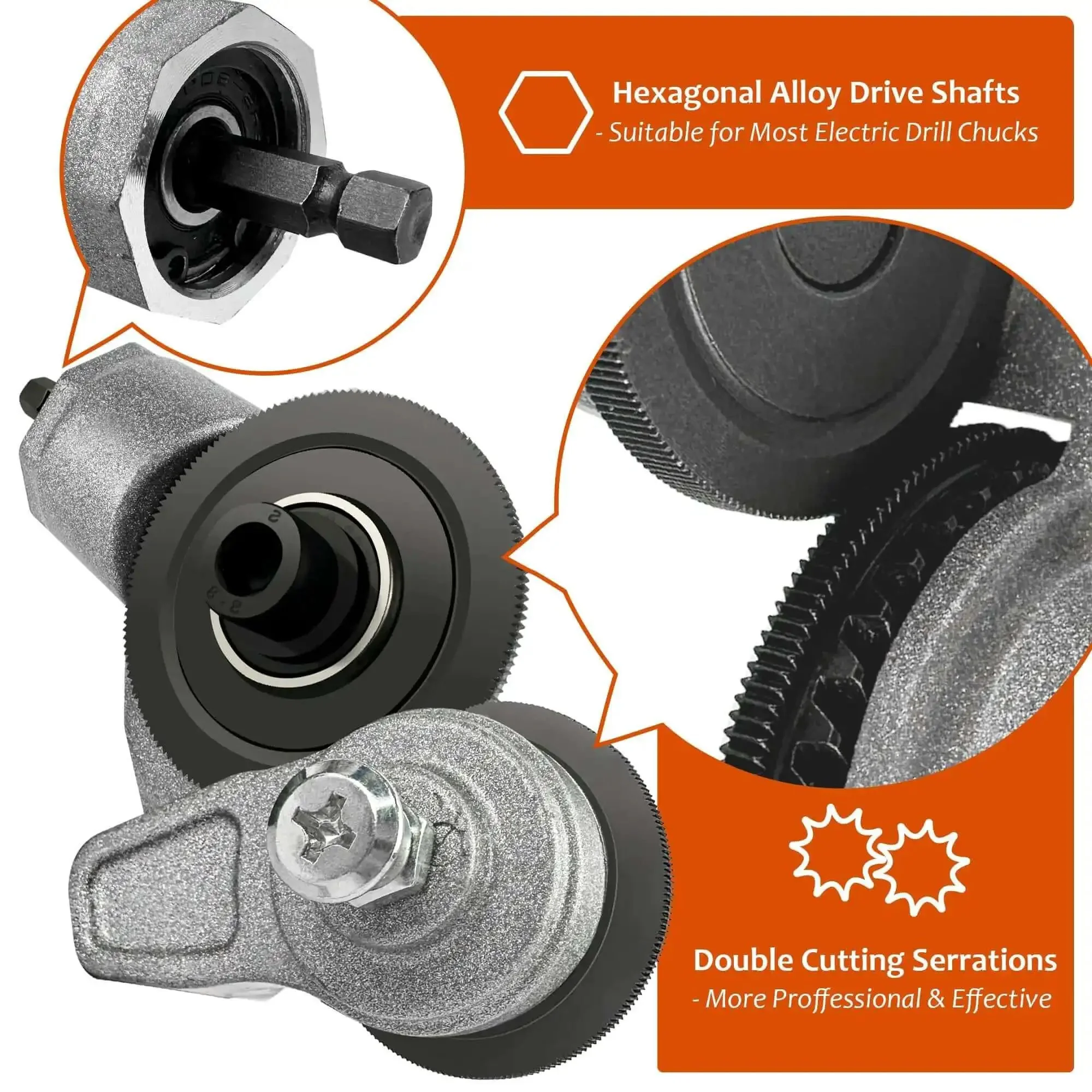 Sheet Metal Cutter Drill Attachment With Serrated Wheel For Nibbler Style Cutting, Drill Adapter Kit For Iron Steel Copper Aluminum, Easy Mount Pro Grade Heavy Duty Do It Yourself Metalworking Tool - Image 5