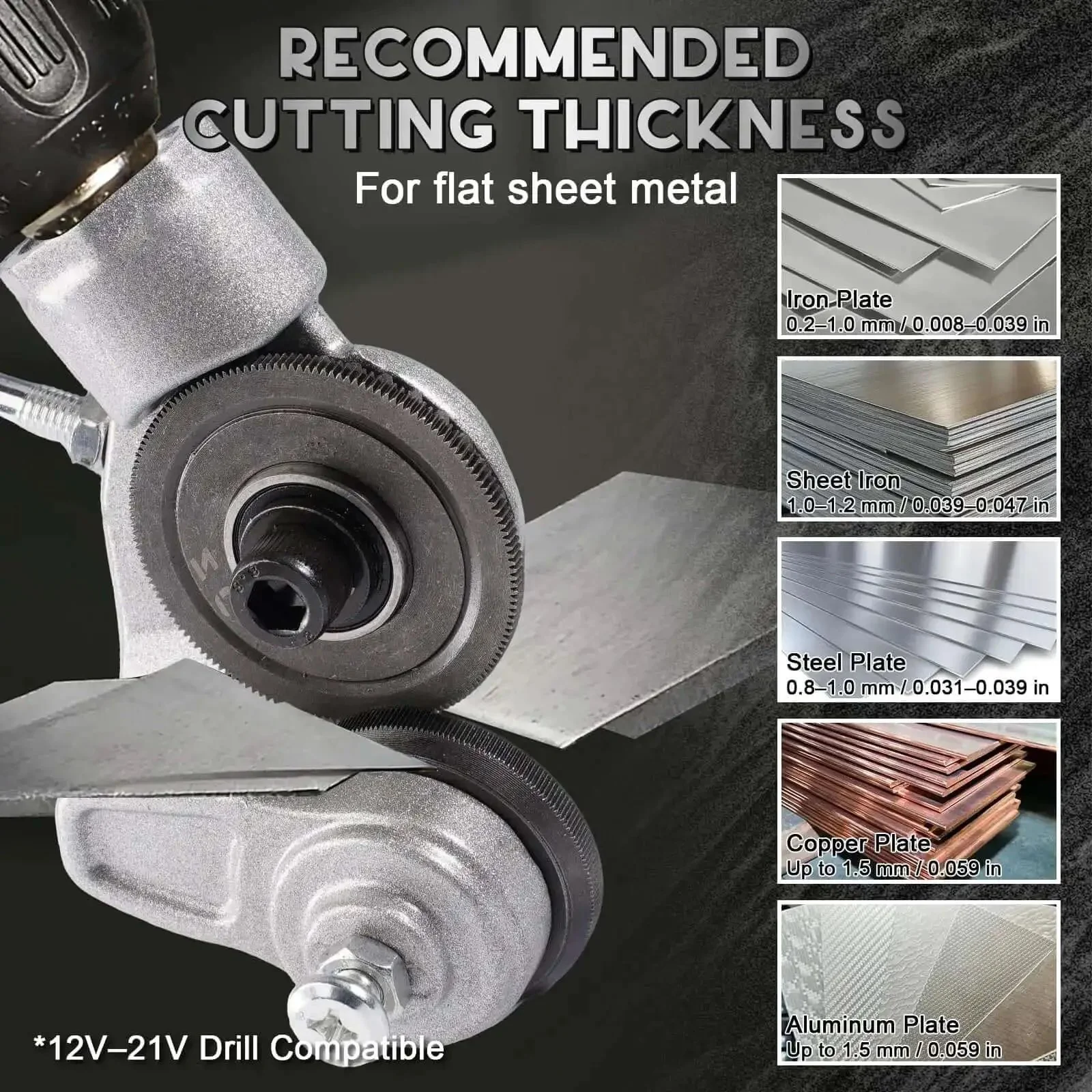 Sheet Metal Cutter Nibbler Drill Attachment With Titanium Steel Gear For Stronger Bite, Fits 12V To 21V Cordless And Corded Drills, Cuts Flat Iron, Steel, Copper, Aluminum Sheets For HVAC Ducting, Flashing, And DIY Repair - Image 5