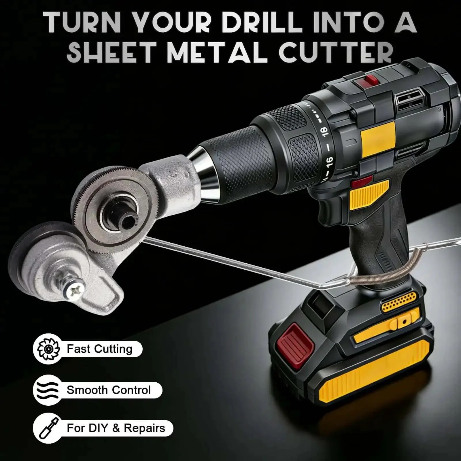 Sheet Metal Cutter Nibbler Drill Attachment With Titanium Steel Gear For Stronger Bite, Fits 12V To 21V Cordless And Corded Drills, Cuts Flat Iron, Steel, Copper, Aluminum Sheets For HVAC Ducting, Flashing, And DIY Repair - Image 7