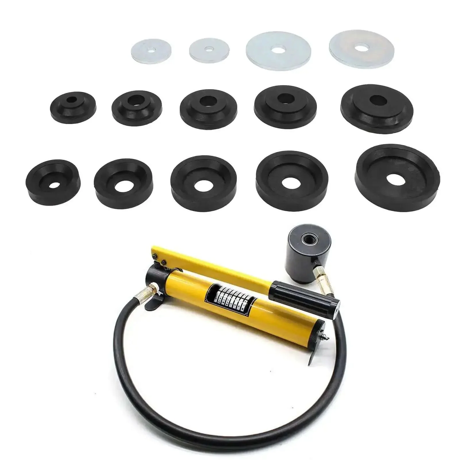 Sheet Metal Dimple Die Set 14 Pc Backing Disc Kit for Harbor Hydraulic Punch Driver, Carbon Steel Flared Hole Dies, Reinforced Nylon And Steel Construction, Perfect for Automotive, HVAC, Fabrication And Metal Finishing Projects - Image 8