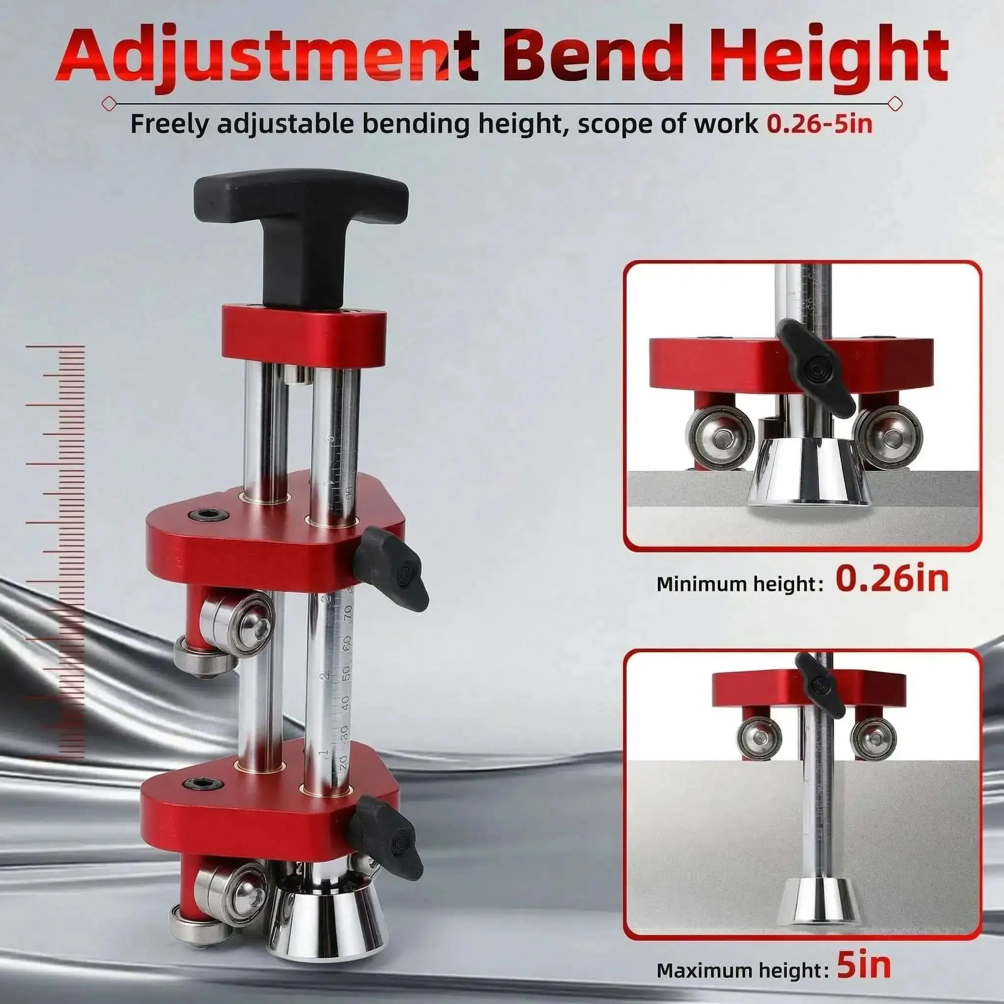 Sheet Metal Roller Pro Grade 1-Station Bender for Iron Aluminum Copper Stainless Steel with 0-100 Degree Bend Range, 0.26-5 Inch Length, 0.2-0.8mm Thickness, Red, Ideal for Roofing Flashing Edging and Metal Panel Work Tools - Image 2