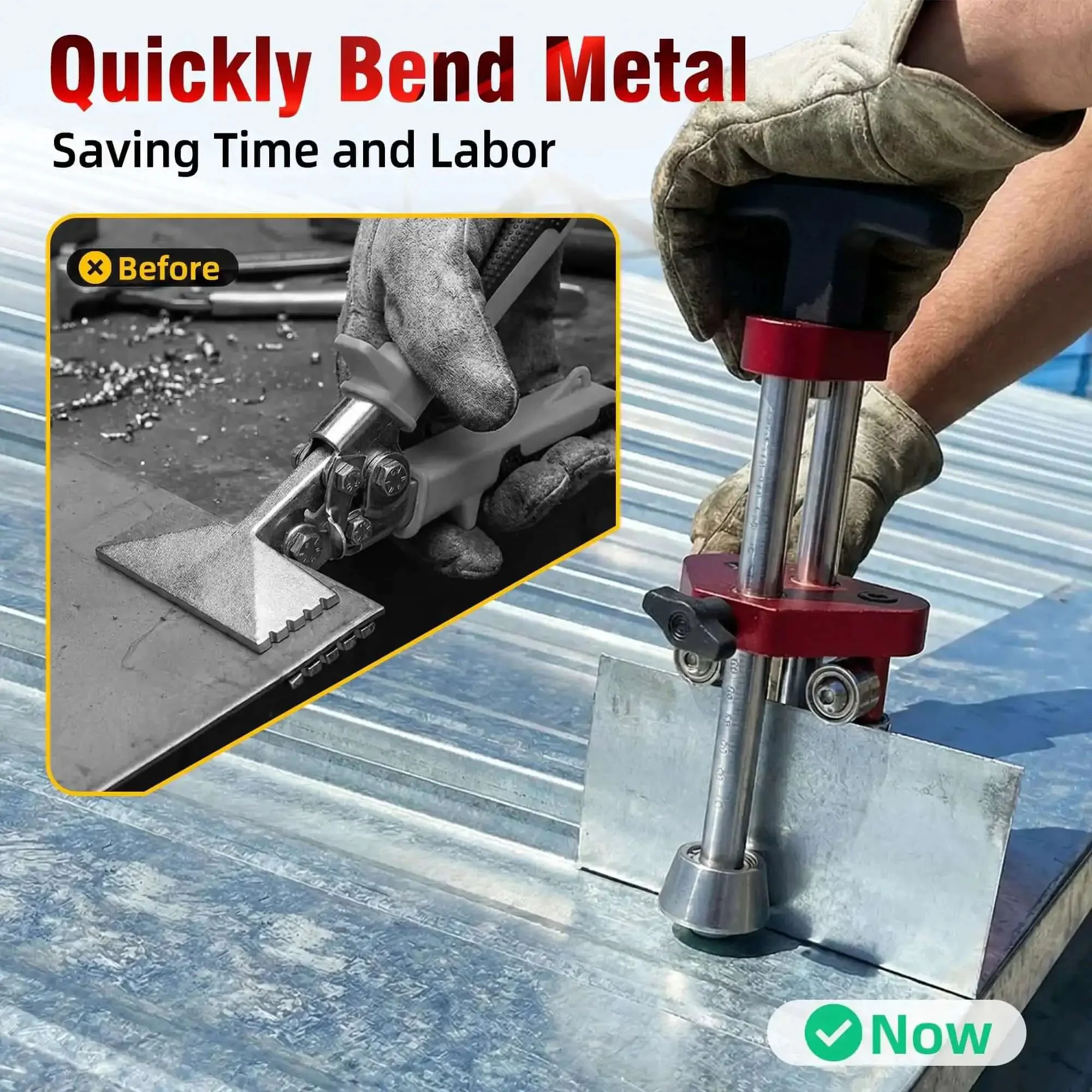 Sheet Metal Roller Pro Grade 1-Station Bender for Iron Aluminum Copper Stainless Steel with 0-100 Degree Bend Range, 0.26-5 Inch Length, 0.2-0.8mm Thickness, Red, Ideal for Roofing Flashing Edging and Metal Panel Work Tools - Image 5