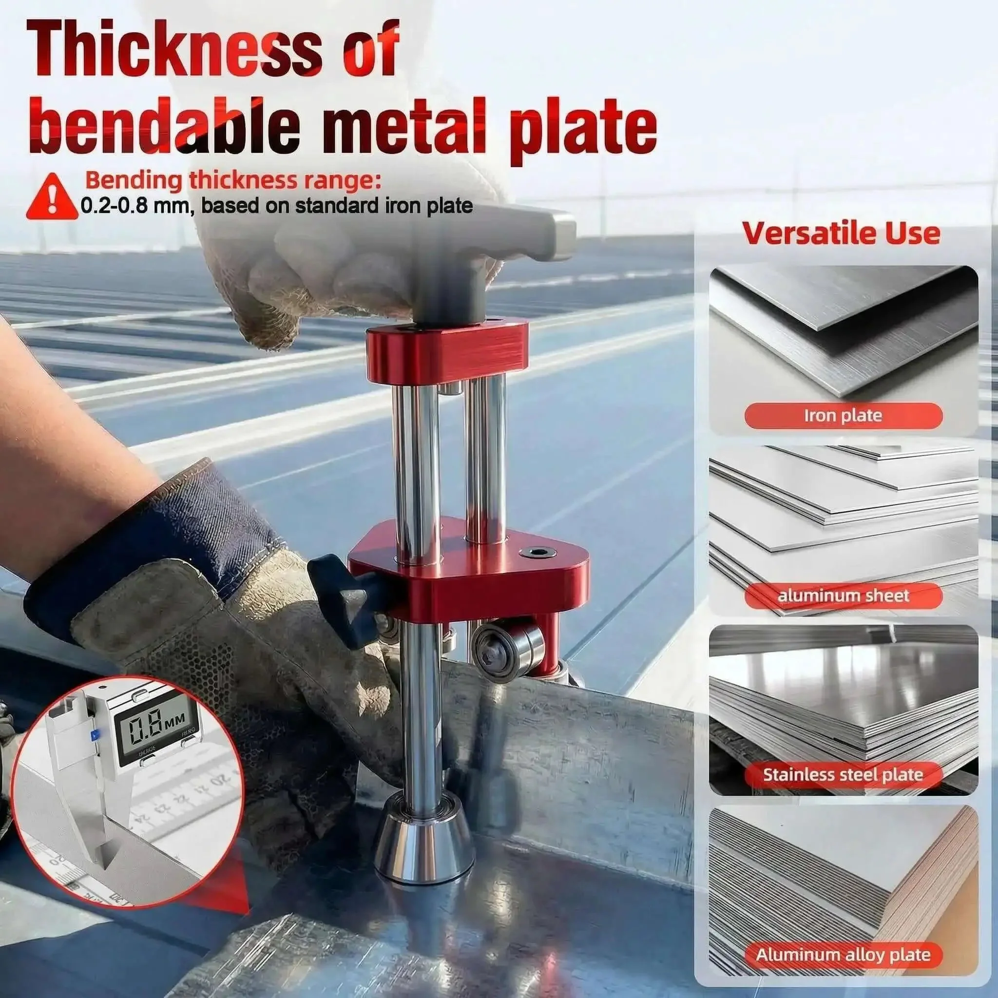 Sheet Metal Roller Pro Grade 1-Station Bender for Iron Aluminum Copper Stainless Steel with 0-100 Degree Bend Range, 0.26-5 Inch Length, 0.2-0.8mm Thickness, Red, Ideal for Roofing Flashing Edging and Metal Panel Work Tools - Image 7