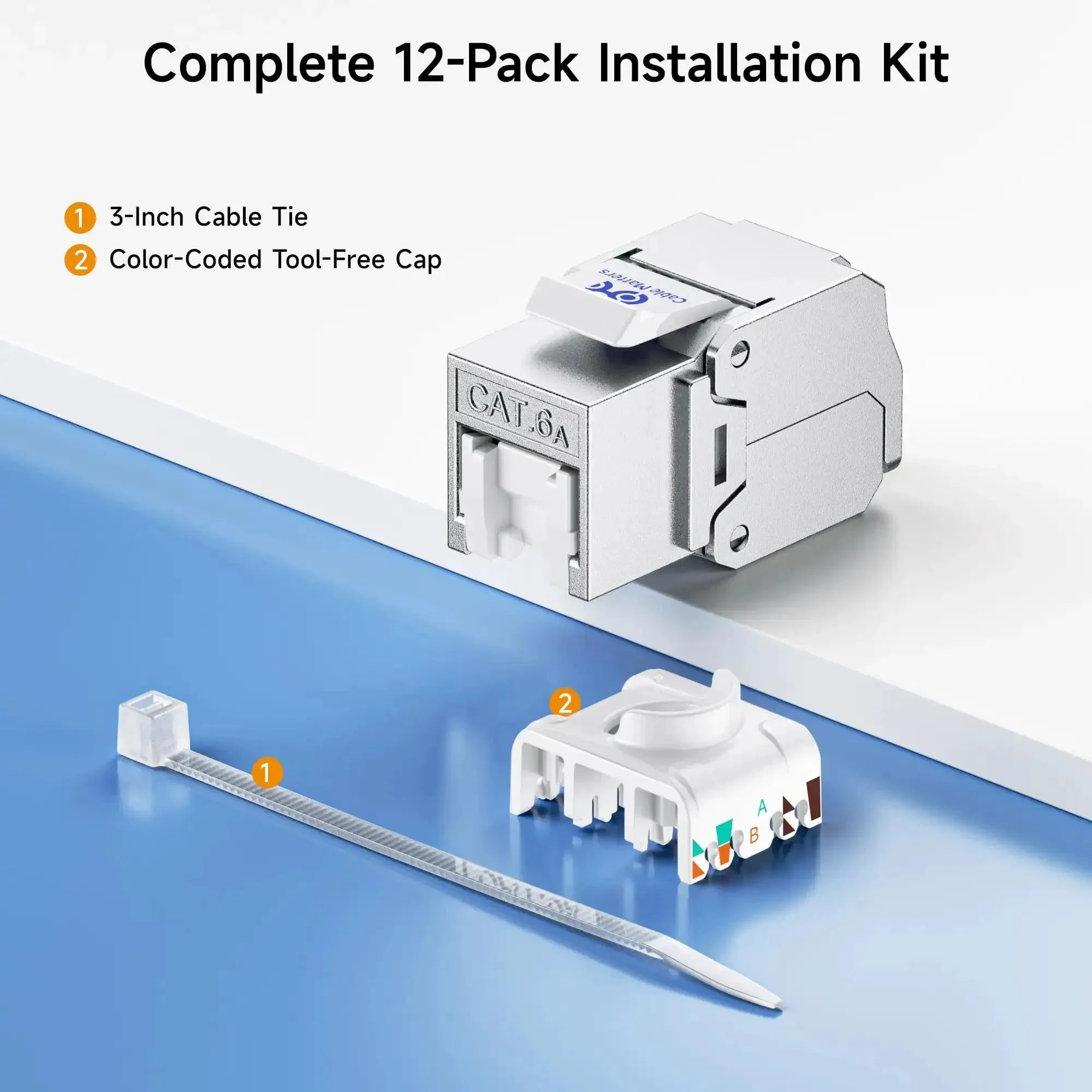 Shielded Cat6A Keystone Jacks With Integrated Shutter, 12-Pack RJ45 Ethernet Jacks For Wall Plates And Patch Panels, 10Gbps Ready, UL Listed, Die-Cast Metal Housing For Superior Shielding And Minimal Alien Crosstalk - Image 2