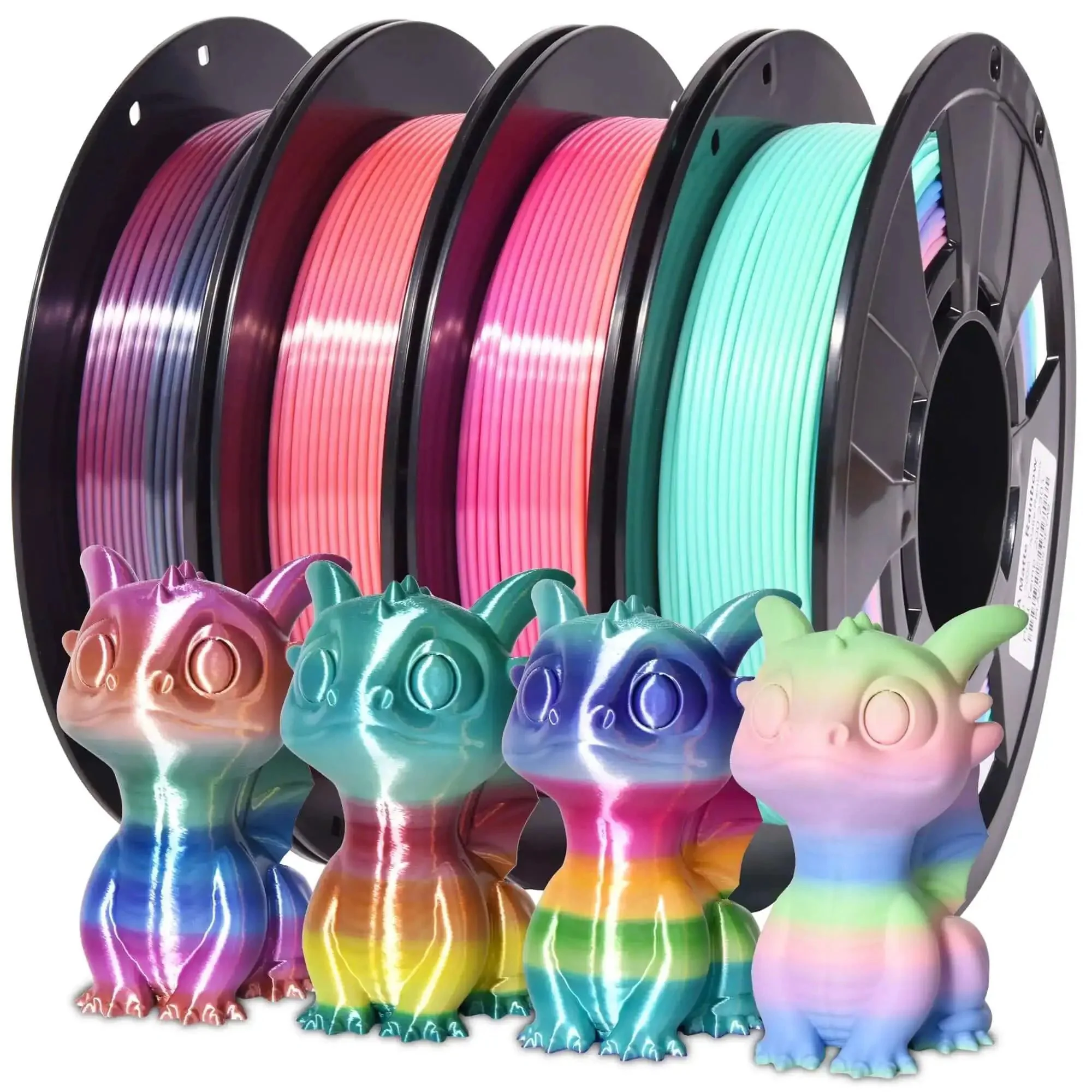 Shiny Rainbow PLA Filament Bundle For 3D Printing, 1.75mm, 200g Per Spool, 4 Spools Included, Color Changing Multicolor Filament Set For Vivid Candy Shine, Easy Printing And Strong Finish