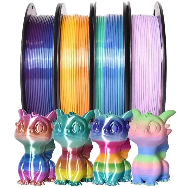 Shiny Rainbow PLA Filament Bundle For 3D Printing, 1.75mm, 200g Per Spool, 4 Spools Included, Color Changing Multicolor Filament Set For Vivid Candy Shine, Easy Printing And Strong Finish - Image 2