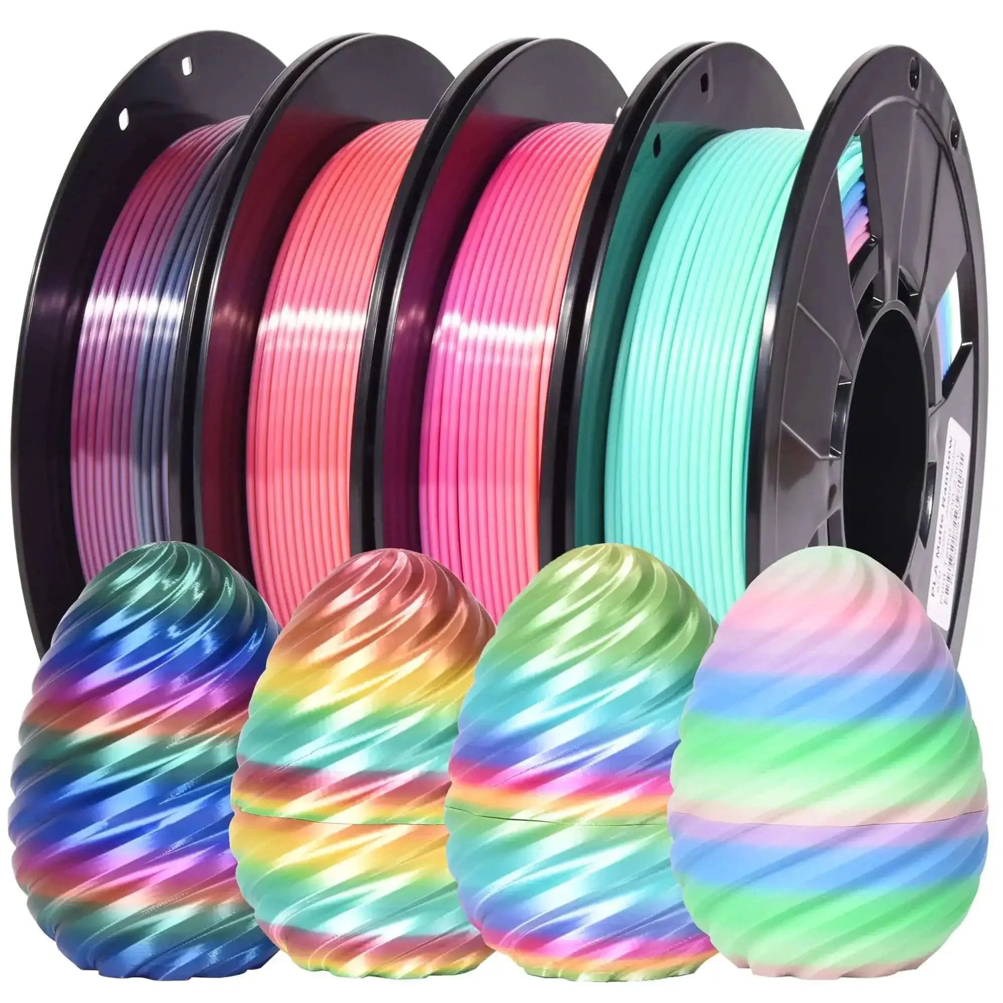 Shiny Rainbow PLA Filament Bundle For 3D Printing, 1.75mm, 200g Per Spool, 4 Spools Included, Color Changing Multicolor Filament Set For Vivid Candy Shine, Easy Printing And Strong Finish - Image 3