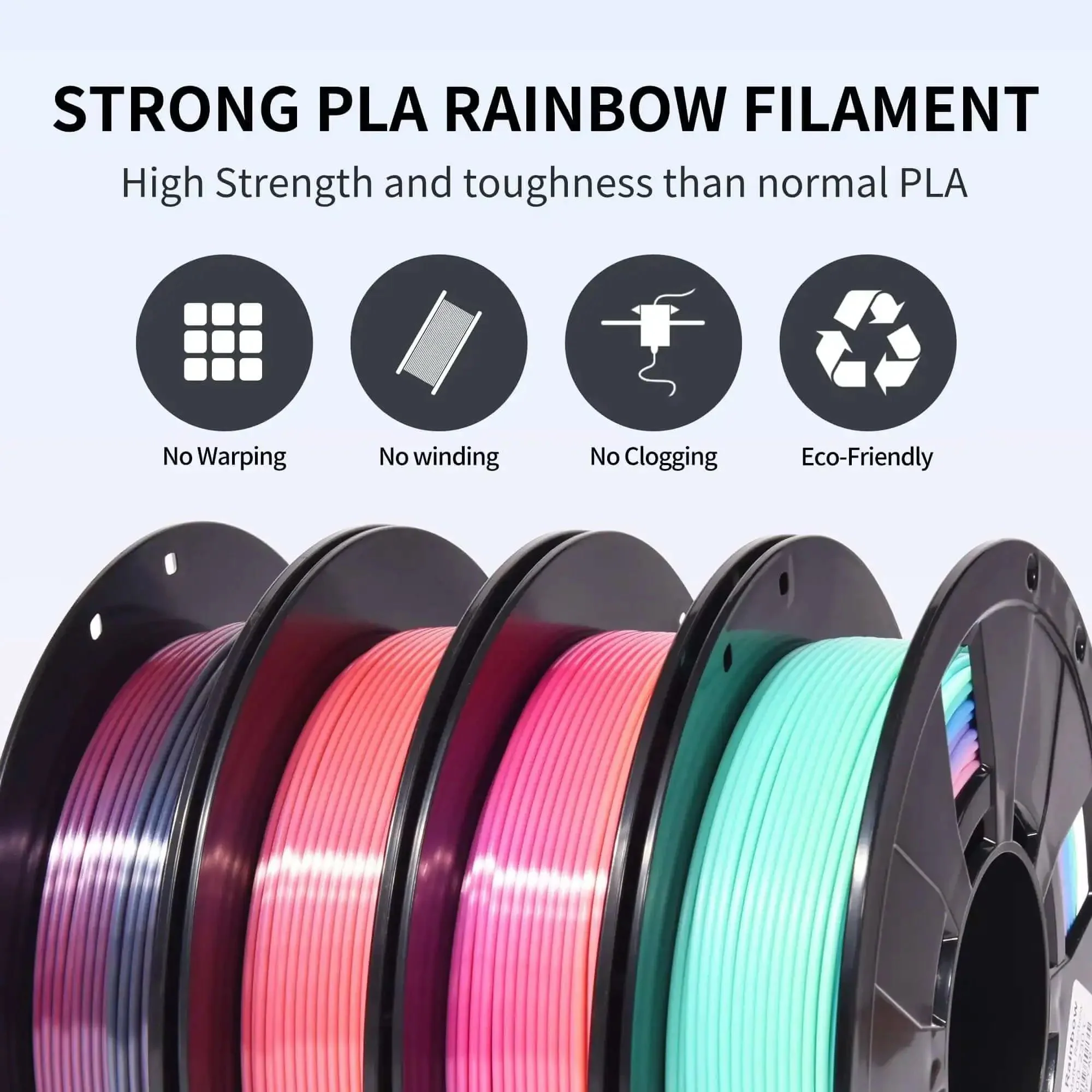 Shiny Rainbow PLA Filament Bundle For 3D Printing, 1.75mm, 200g Per Spool, 4 Spools Included, Color Changing Multicolor Filament Set For Vivid Candy Shine, Easy Printing And Strong Finish - Image 8
